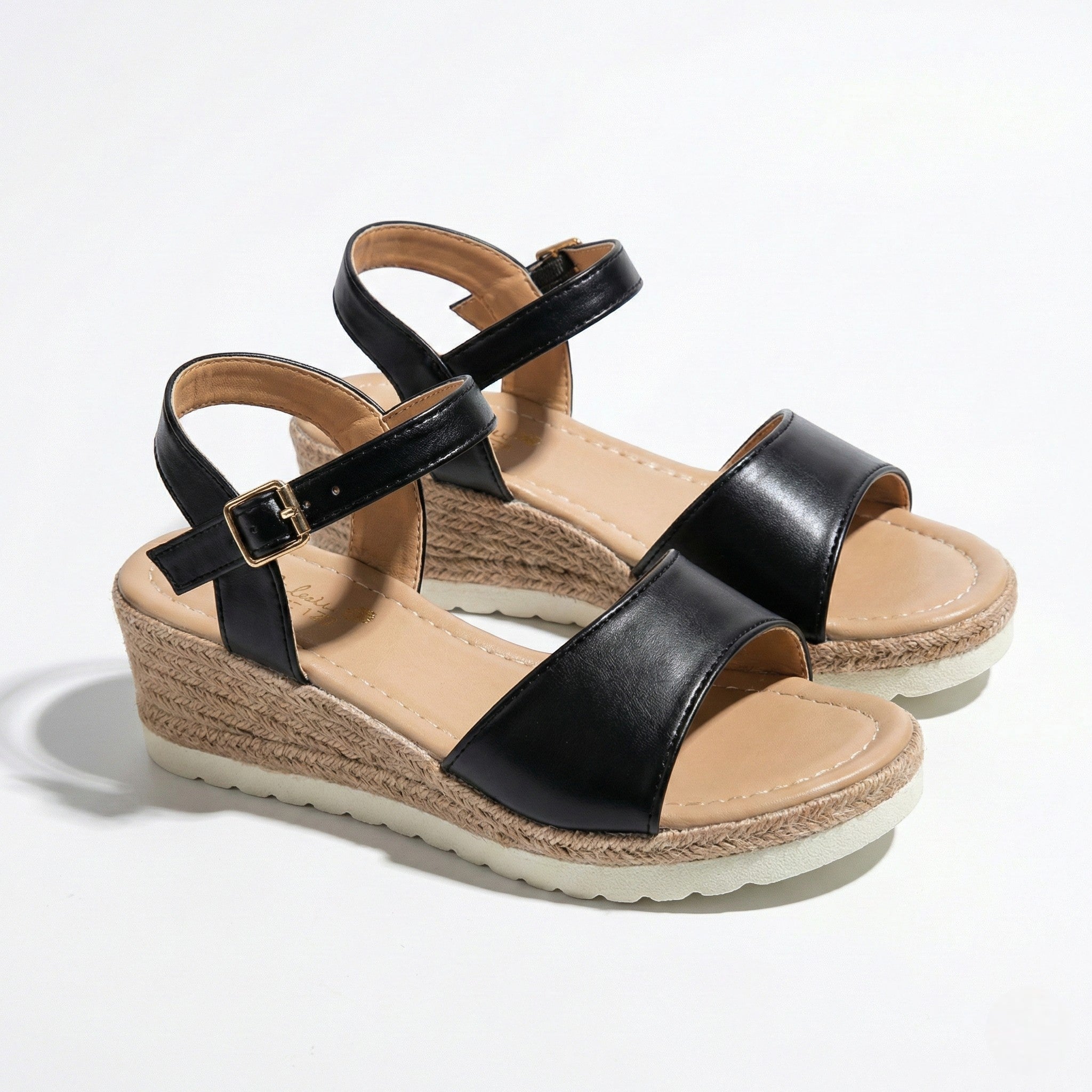 Florence - Women's Wedge Sandals with Adjustable Ankle Straps - Sandals - Black - Jones & Smith