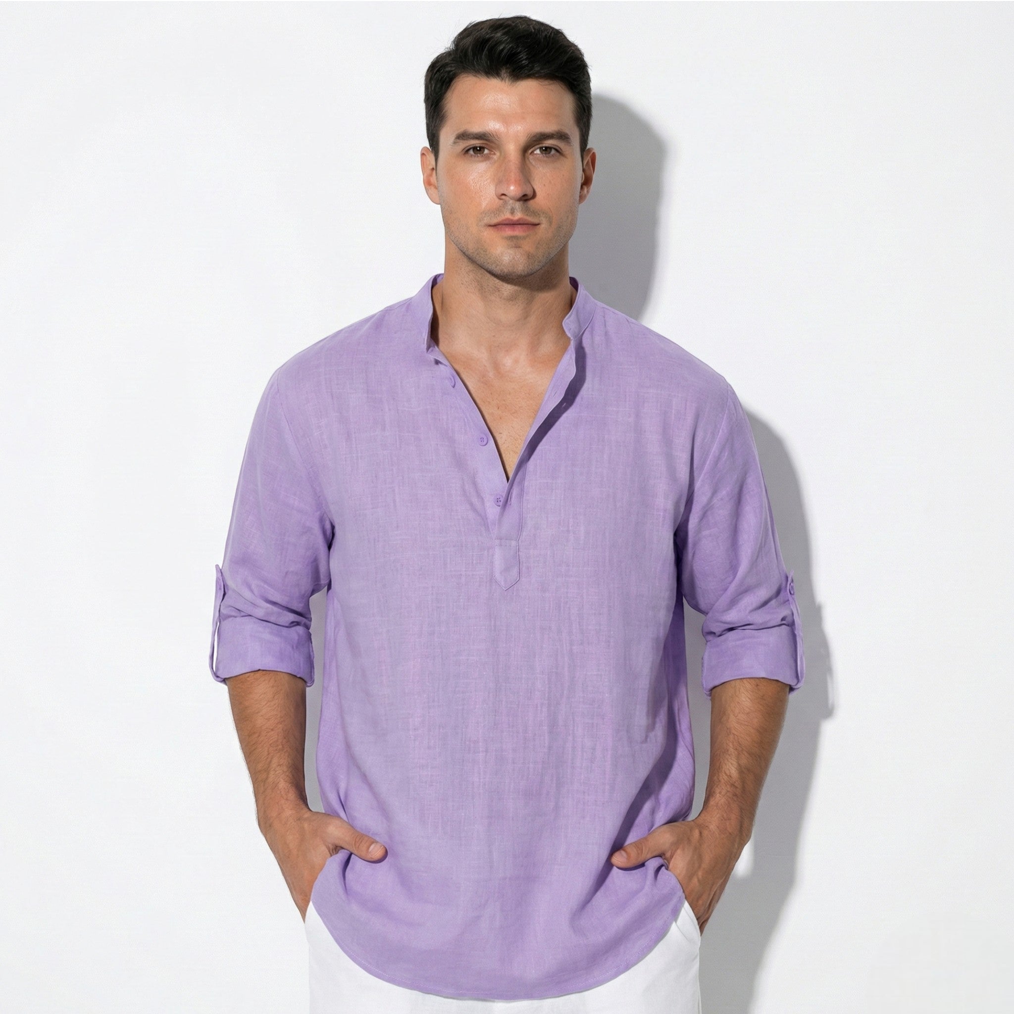 Freddie - Men's Casual Long Sleeve Shirt with Open Collar - Shirt - Purple - Jones & Smith