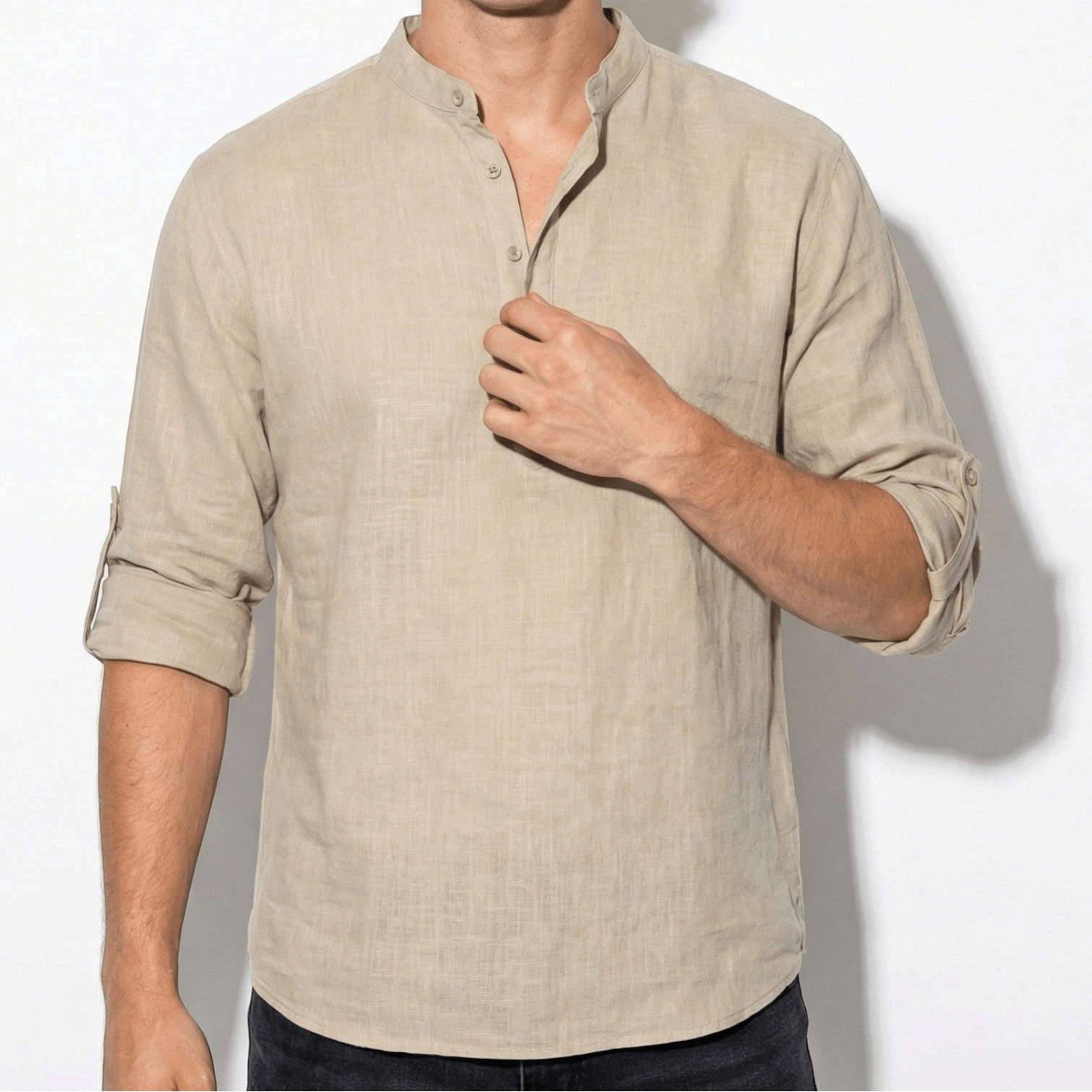 Freddie - Men's Casual Long Sleeve Shirt with Open Collar - Shirt - Brown - Jones & Smith