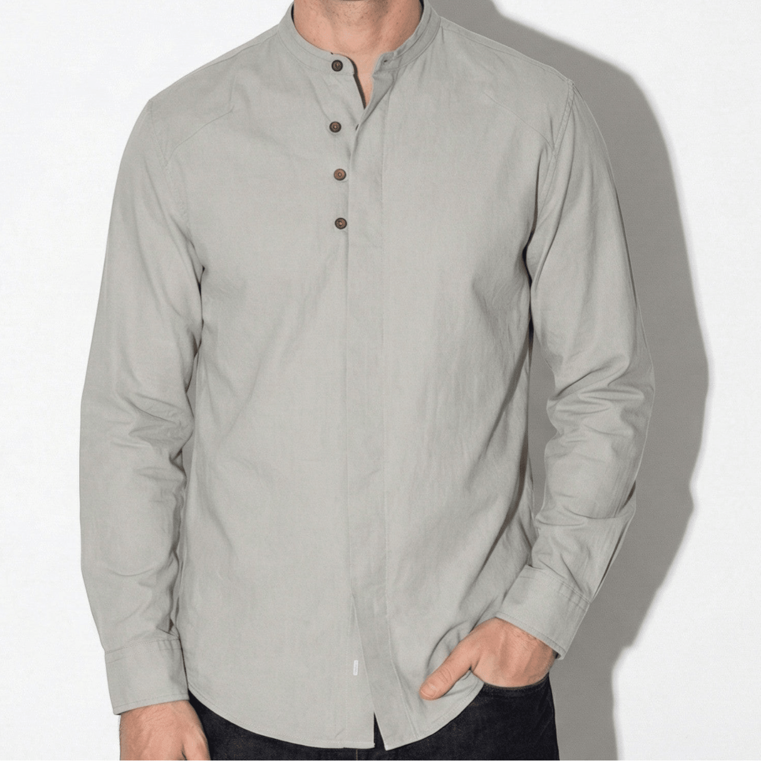 Freddie - Men's Long Sleeve Shirt with High Collar and Buttons - Shirt - Grey - Jones & Smith