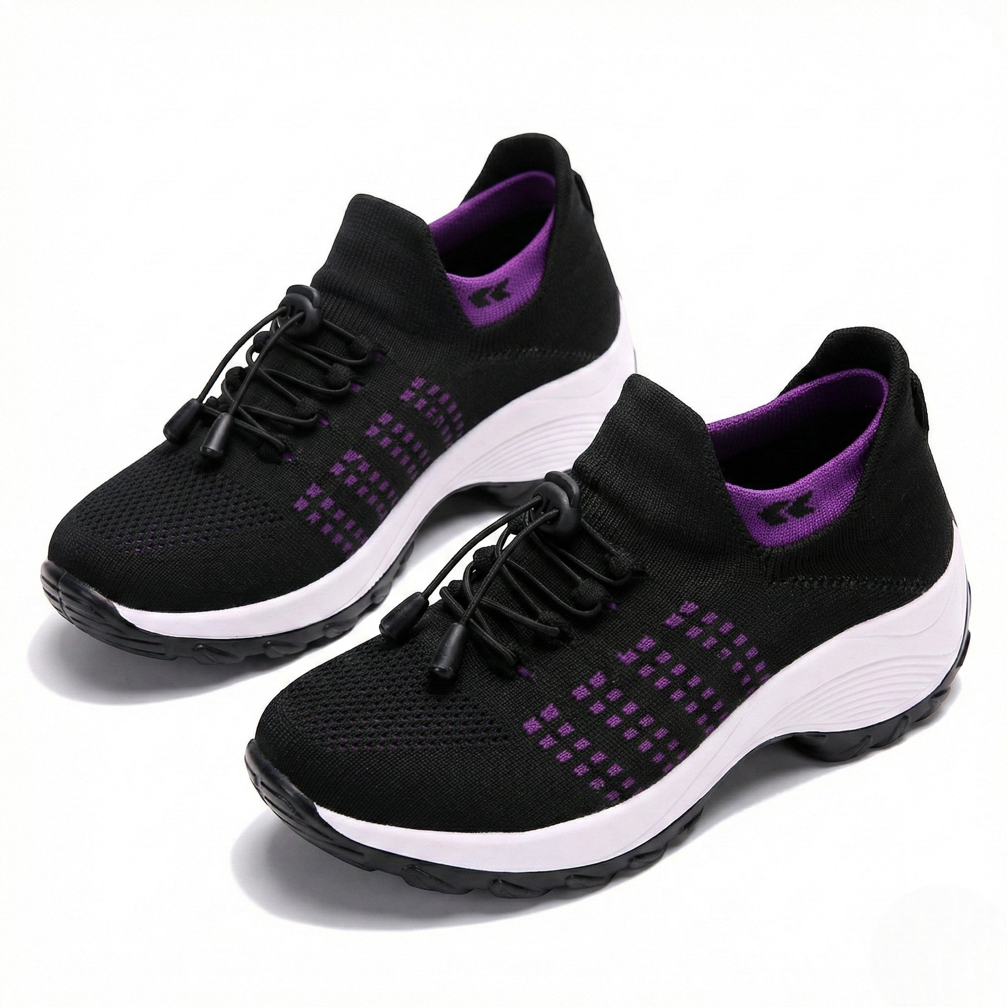 Freya - Women’s Lightweight Breathable Trainers with Toggle Laces - Trainers - Black - Purple - Jones & Smith