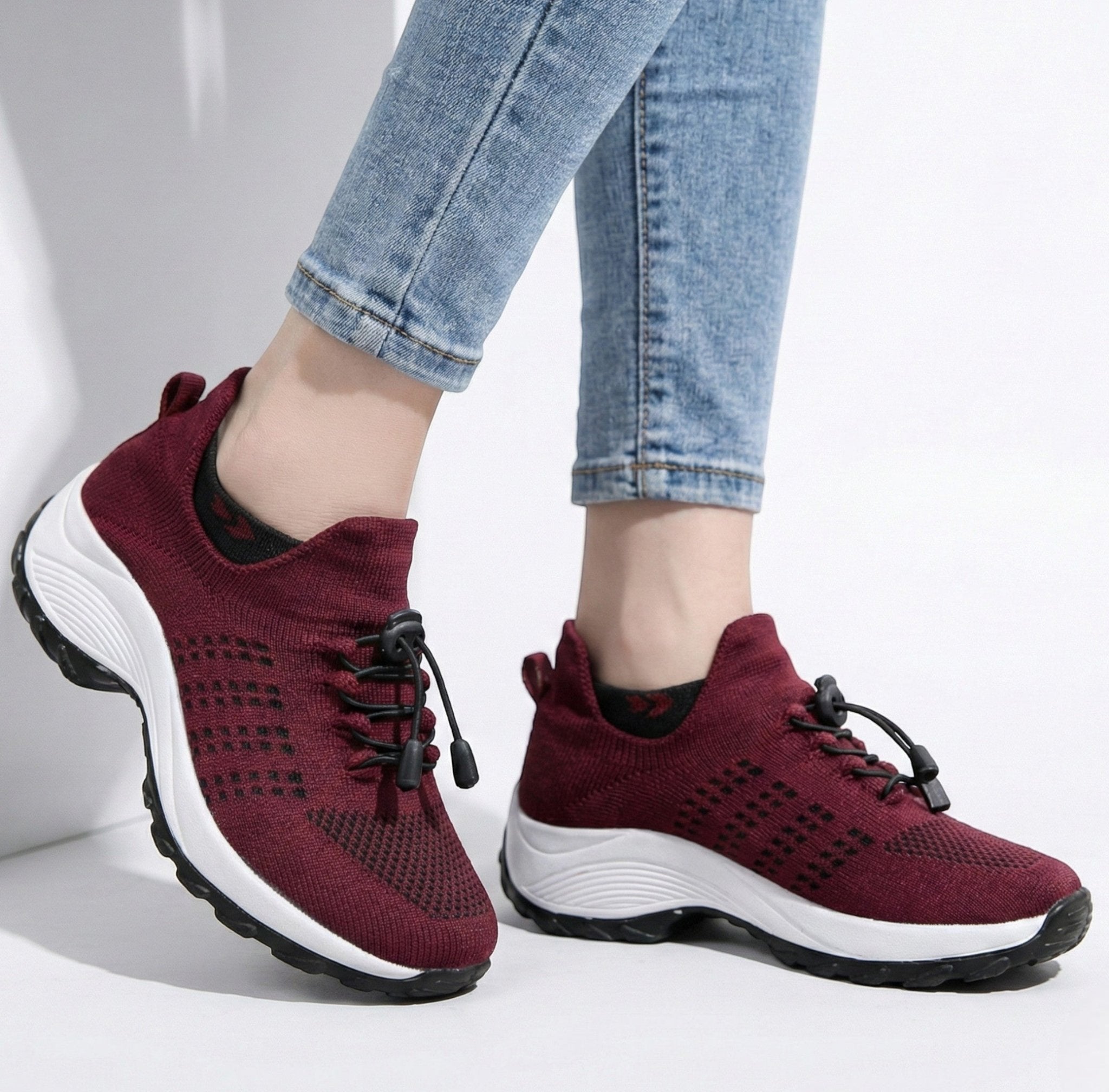 Freya - Women’s Lightweight Breathable Trainers with Toggle Laces - Trainers - Red - Jones & Smith