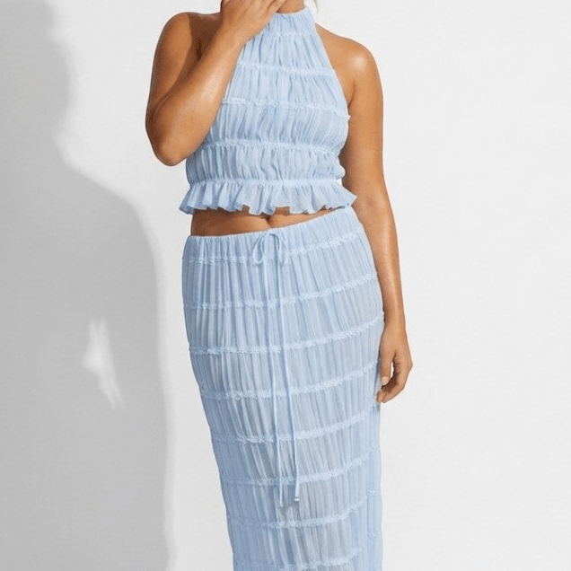Freya - Women's Two Piece Halter Neck Top and Maxi Skirt Set - Sets - Blue - Jones & Smith