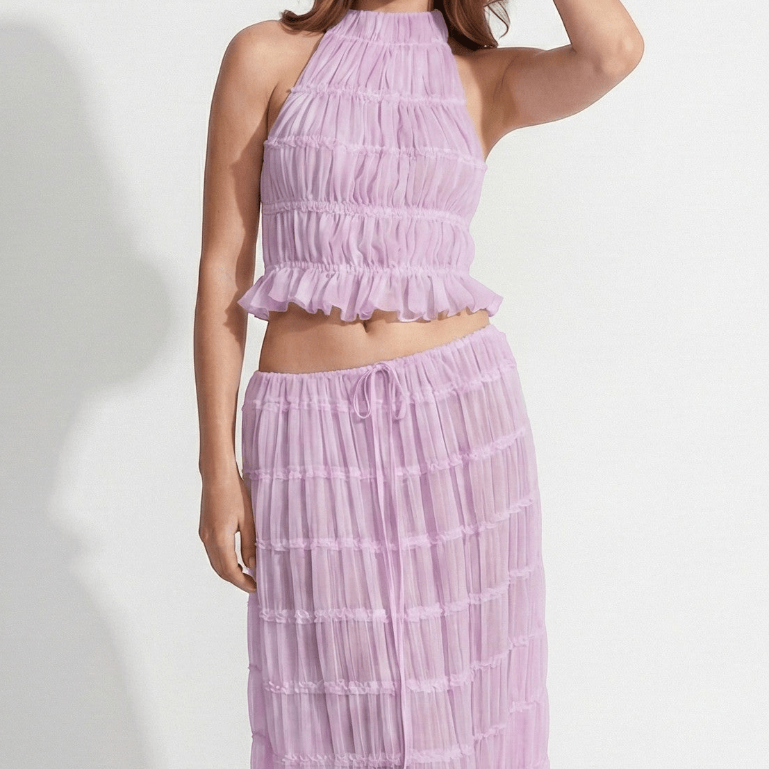 Freya - Women's Two Piece Halter Neck Top and Maxi Skirt Set - Sets - Purple - Jones & Smith