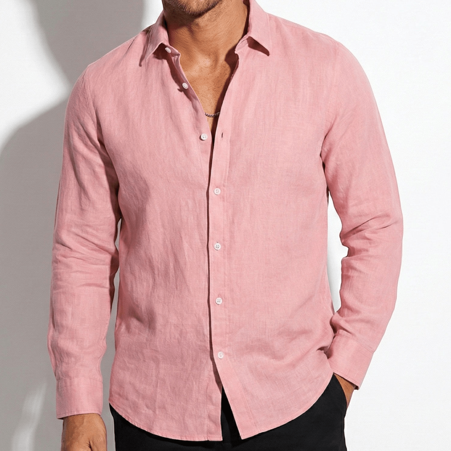 George - Men's Lightweight Long Sleeve Shirt with Button Front - Shirt - Pink - Jones & Smith