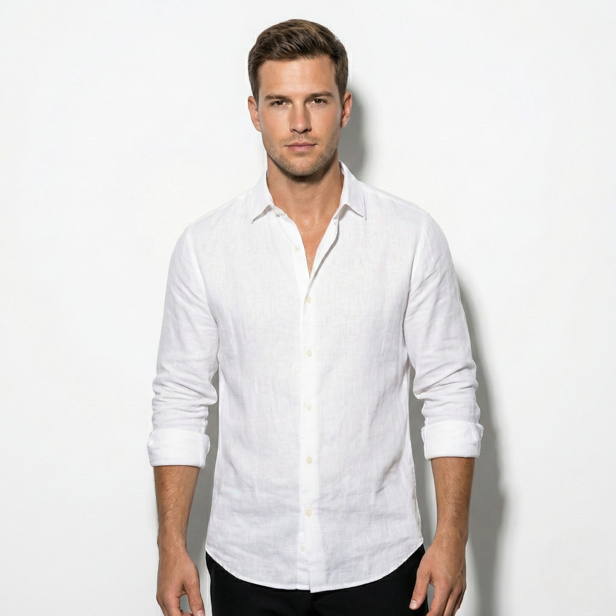 George - Men's Lightweight Long Sleeve Shirt with Button Front - Shirt - White - Jones & Smith