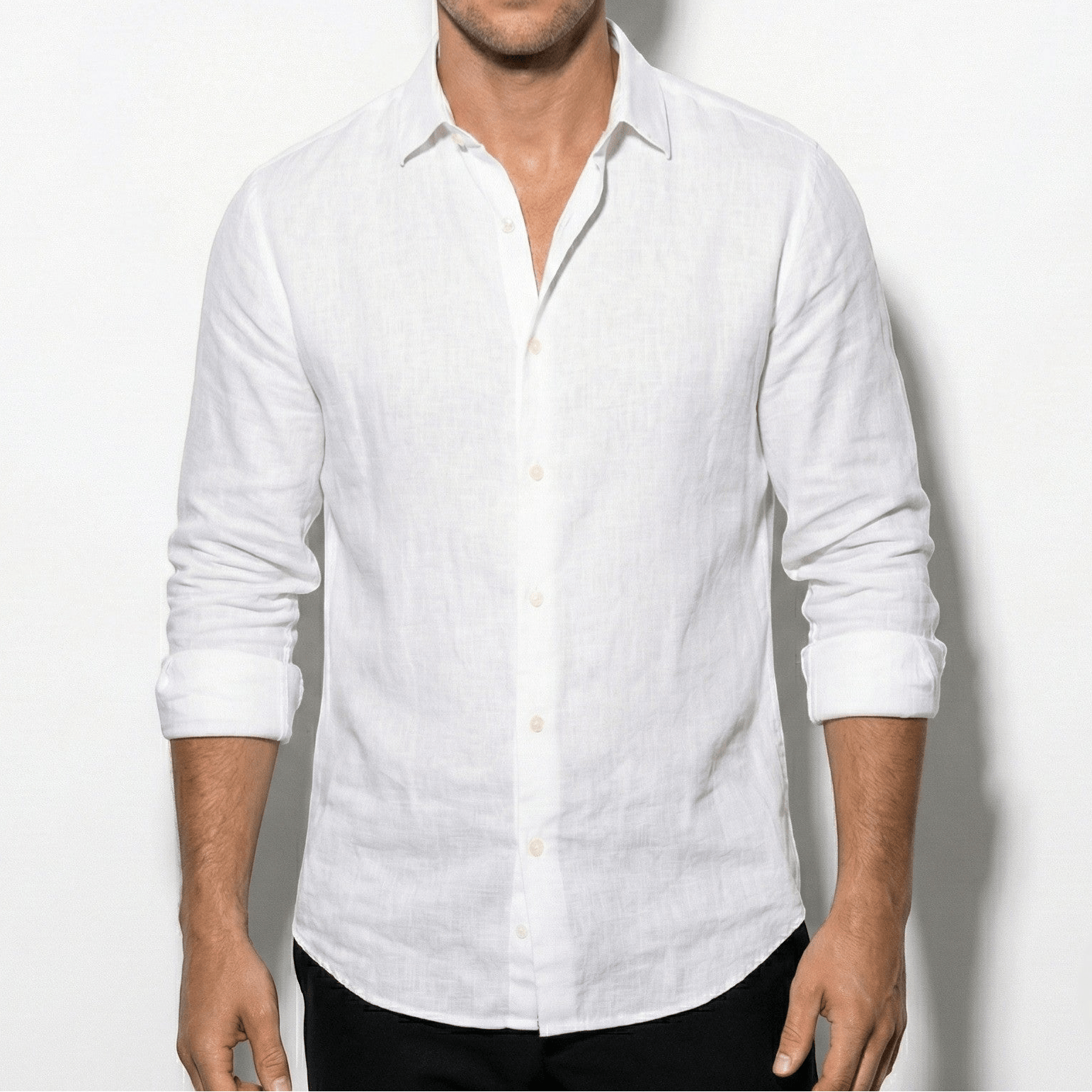 George - Men's Lightweight Long Sleeve Shirt with Button Front - Shirt - White - Jones & Smith