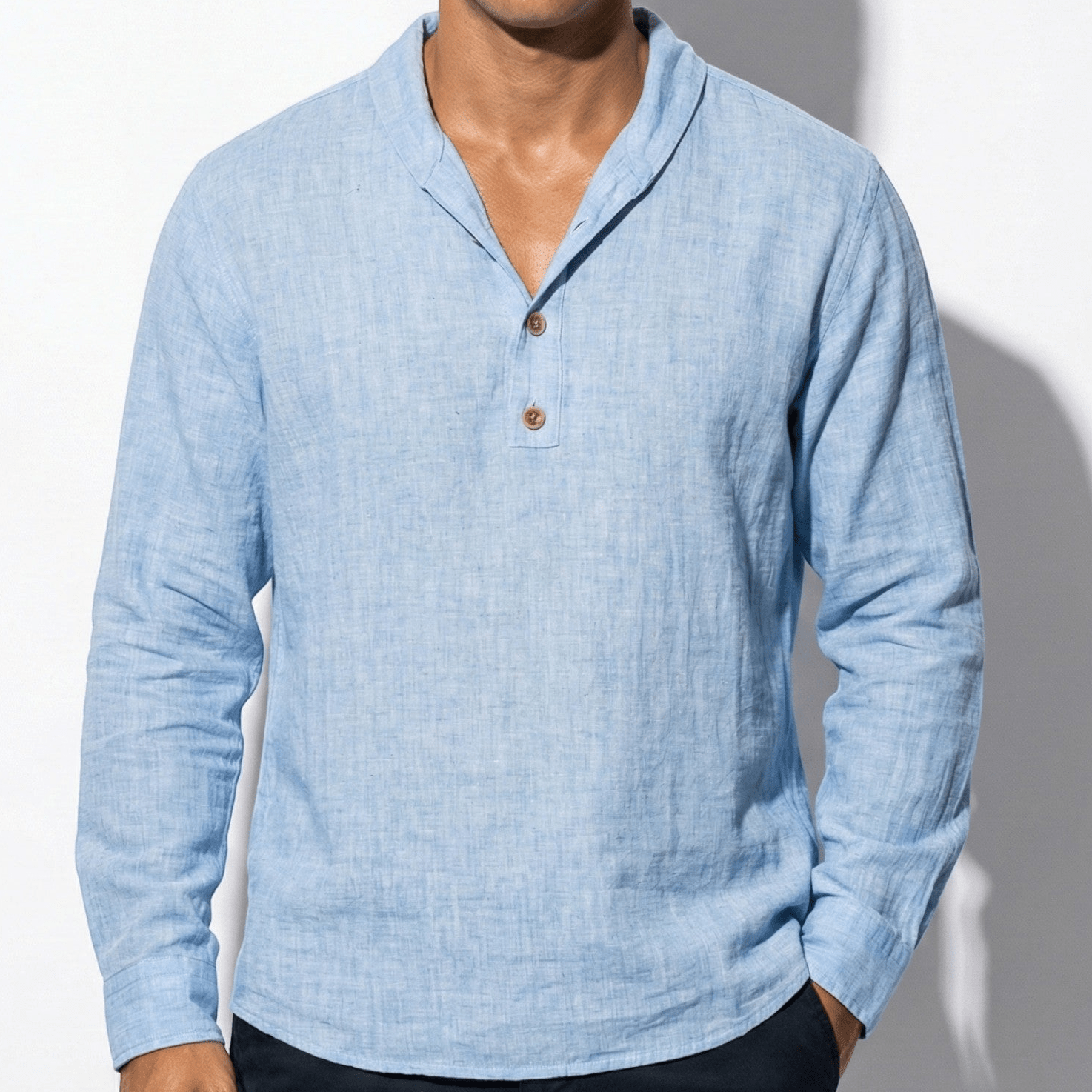 George - Men's Long Sleeve Casual V - Neck Shirt - Shirt - Blue - Jones & Smith