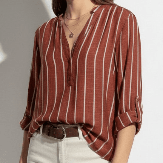 Georgia - Women's Lightweight Striped Blouse - Tops, T-shirts & Shirts - Rust - Jones & Smith