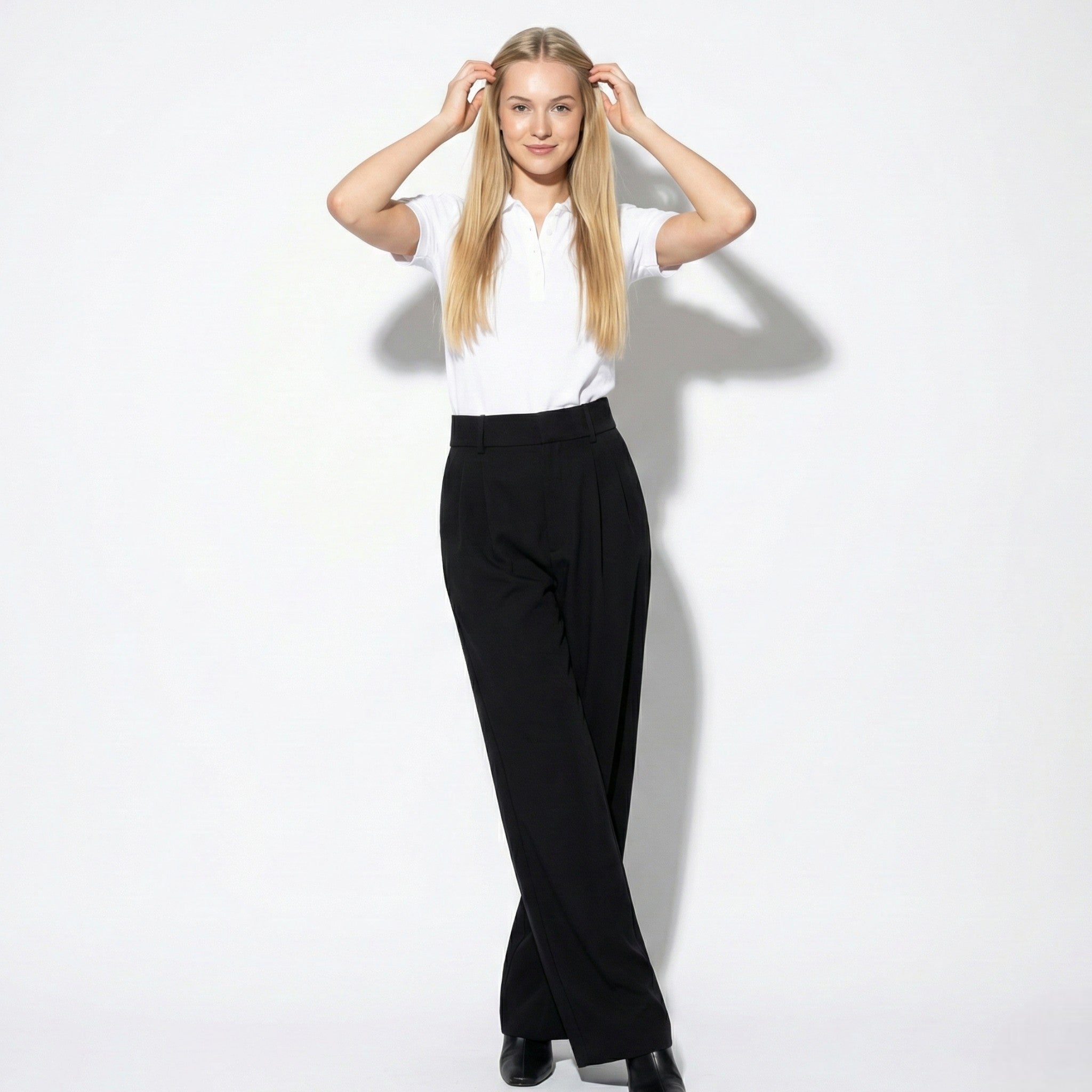 Georgia - Women's Relaxed Fit High - Waist Pleated Wide - Leg Trousers - Pants - Black - Jones & Smith