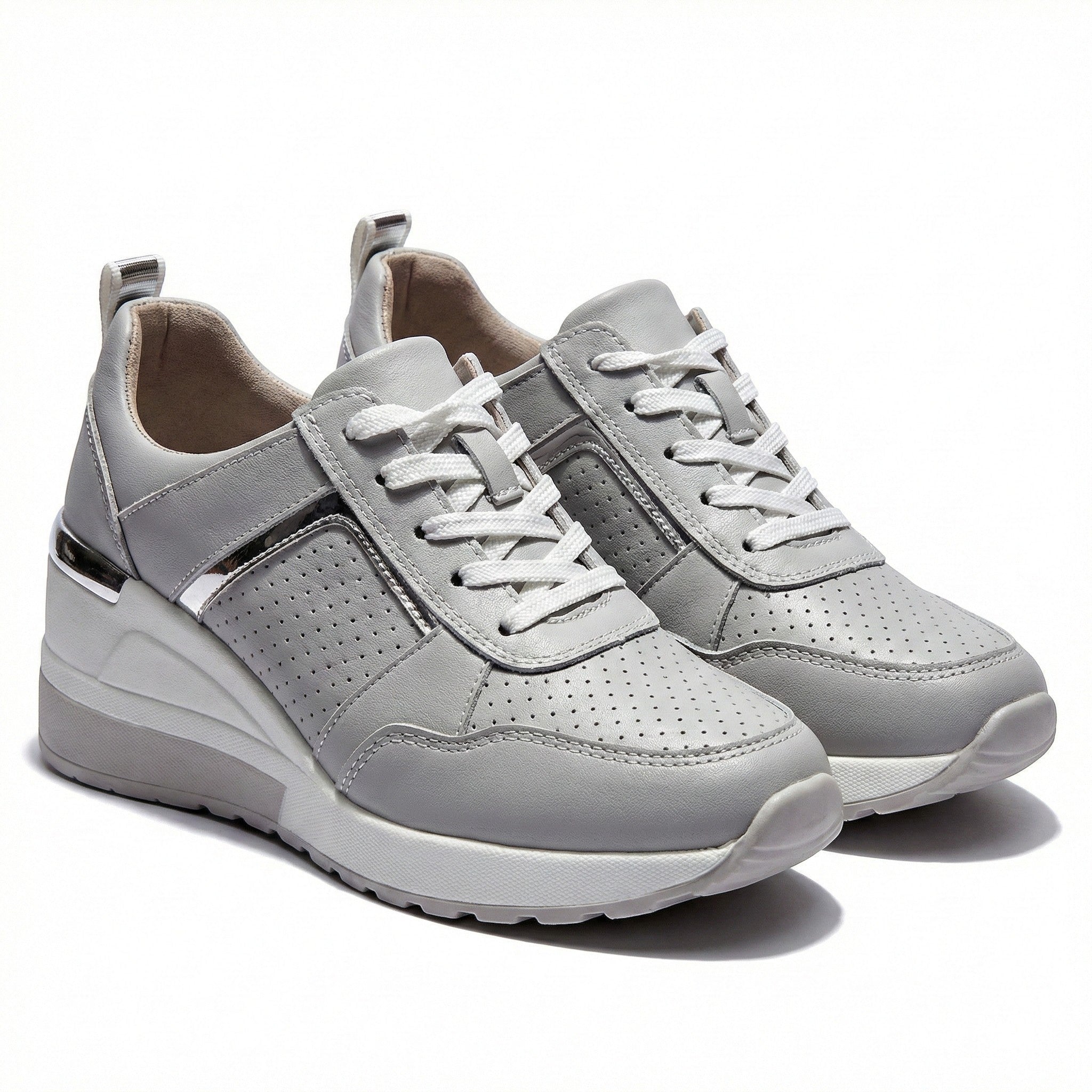 Georgia - Women’s Wedge Heel Trainers with Metallic Accents - Shoes - Grey - Jones & Smith