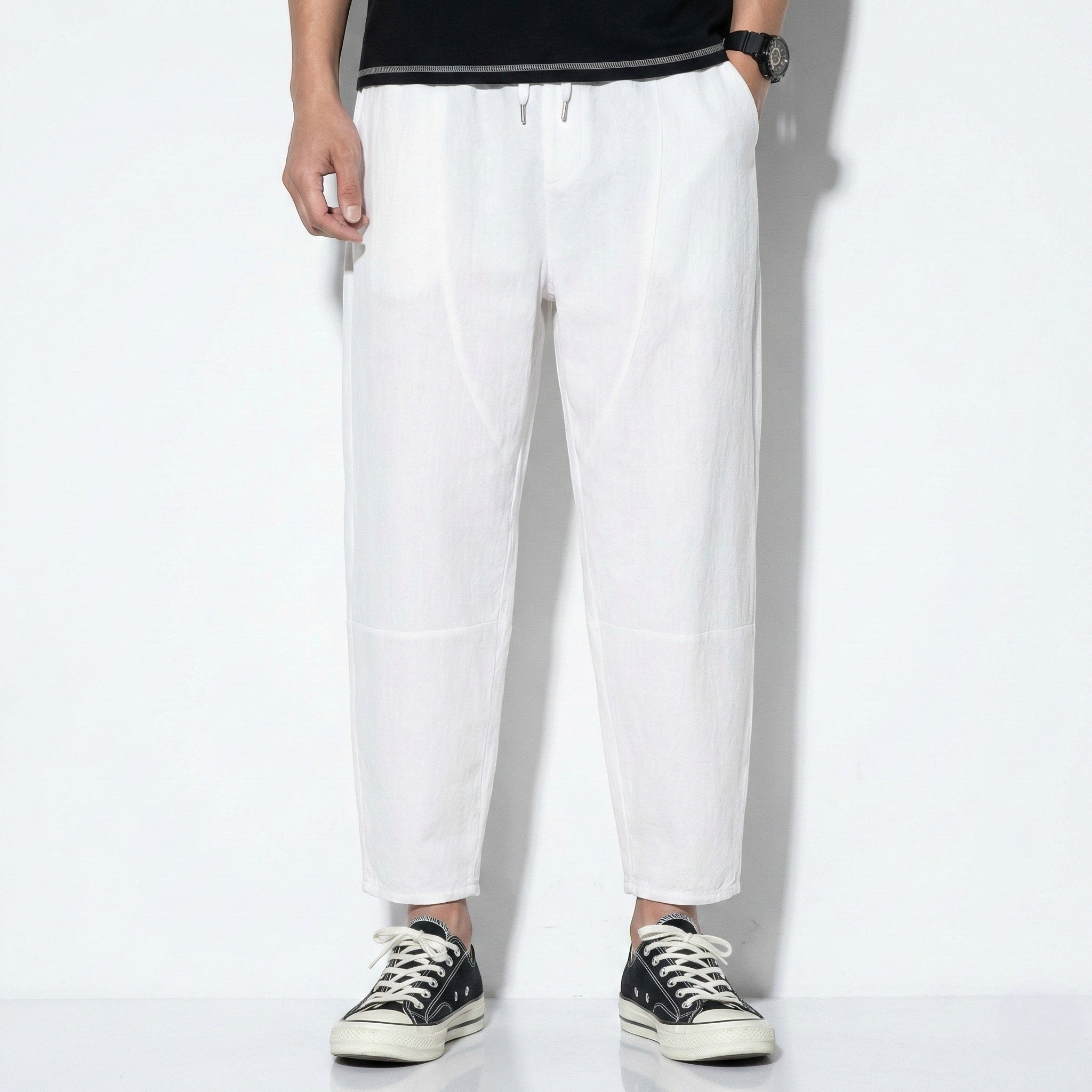 Gerald - Men's Cropped Relaxed Loose Trousers - Pants - White - Jones & Smith