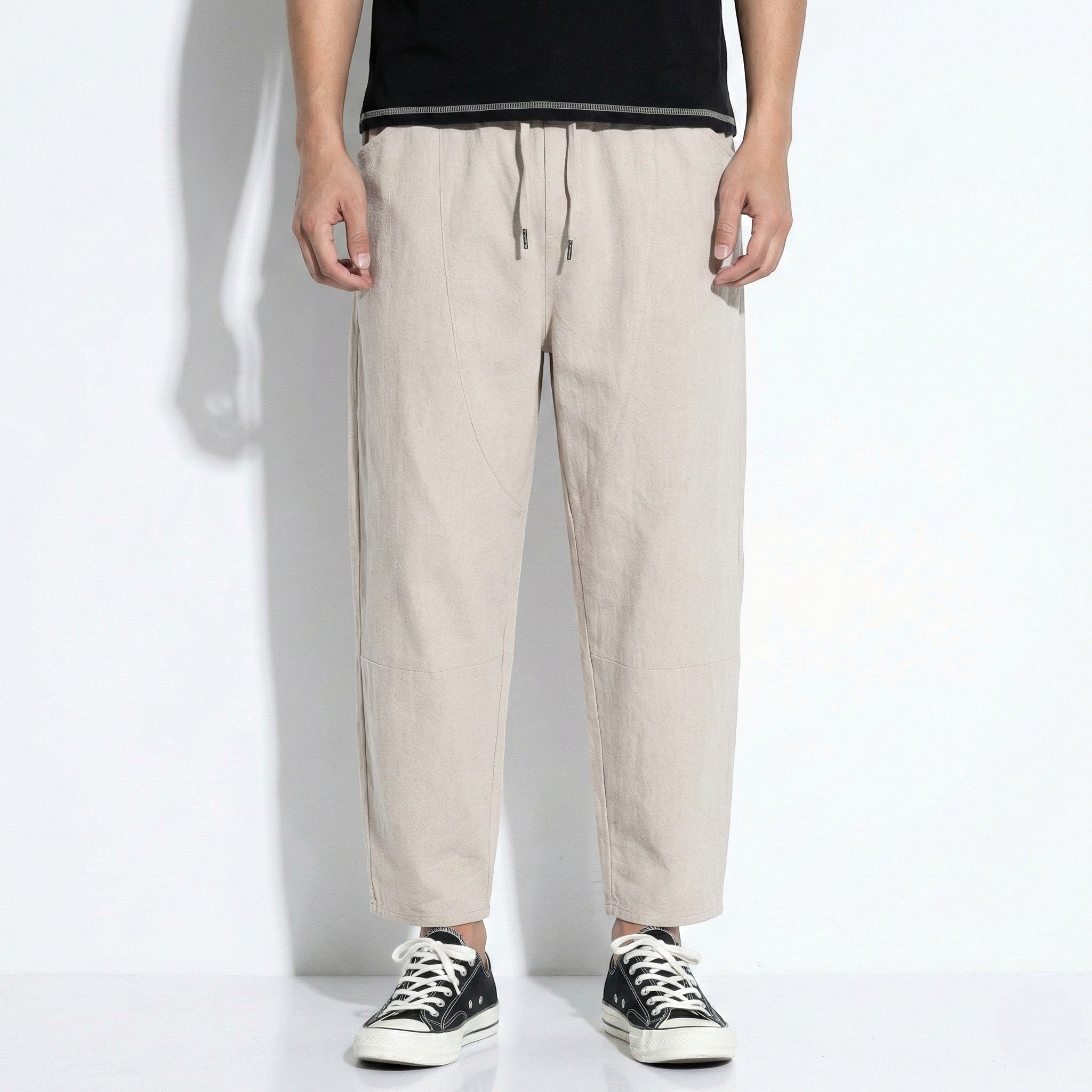 Gerald - Men's Cropped Relaxed Loose Trousers - Pants - Khaki - Jones & Smith
