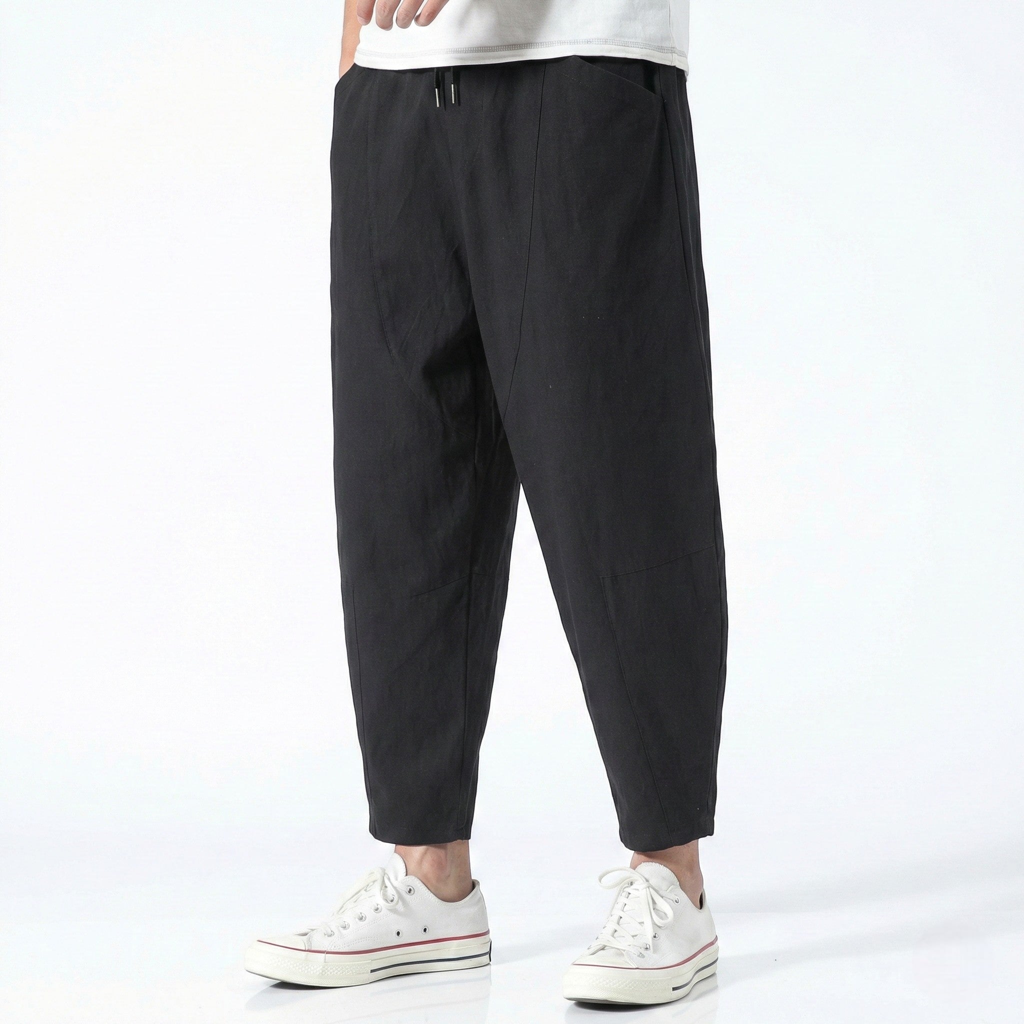 Gerald - Men's Cropped Relaxed Loose Trousers - Pants - Black - Jones & Smith
