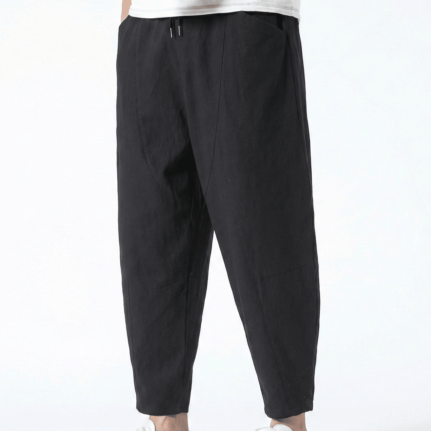 Gerald - Men's Cropped Relaxed Loose Trousers - Pants - Black - Jones & Smith