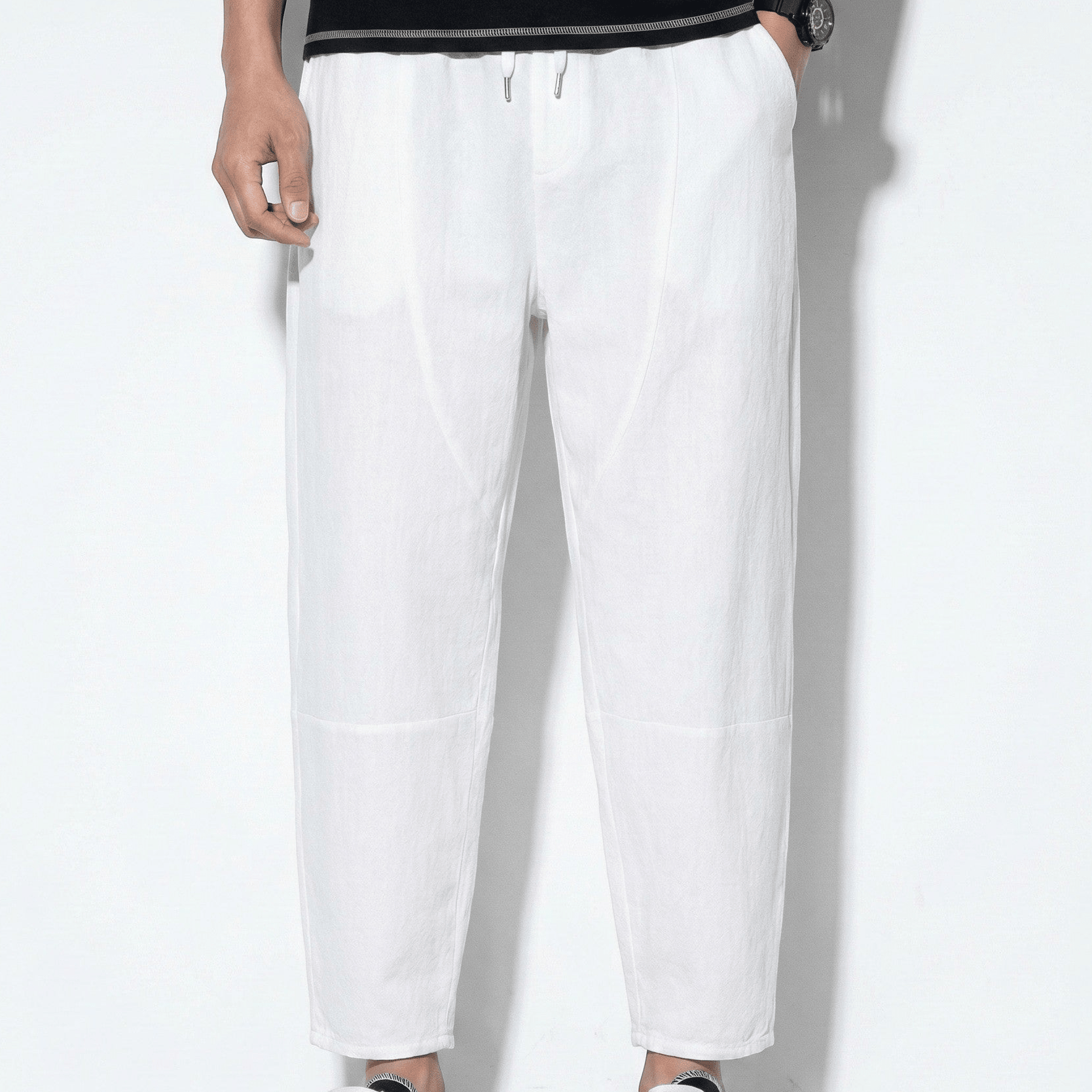 Gerald - Men's Cropped Relaxed Loose Trousers - Pants - White - Jones & Smith