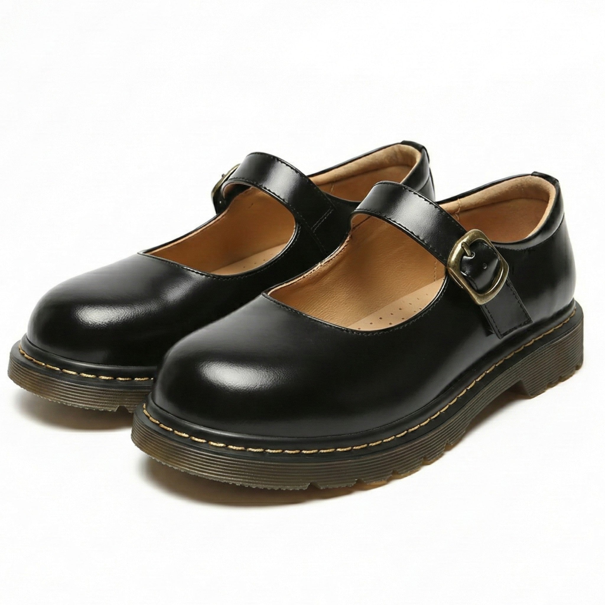 Grace - Women's Buckle Strap Mary Jane Shoes with Square Heel - Shoes - Black - Jones & Smith