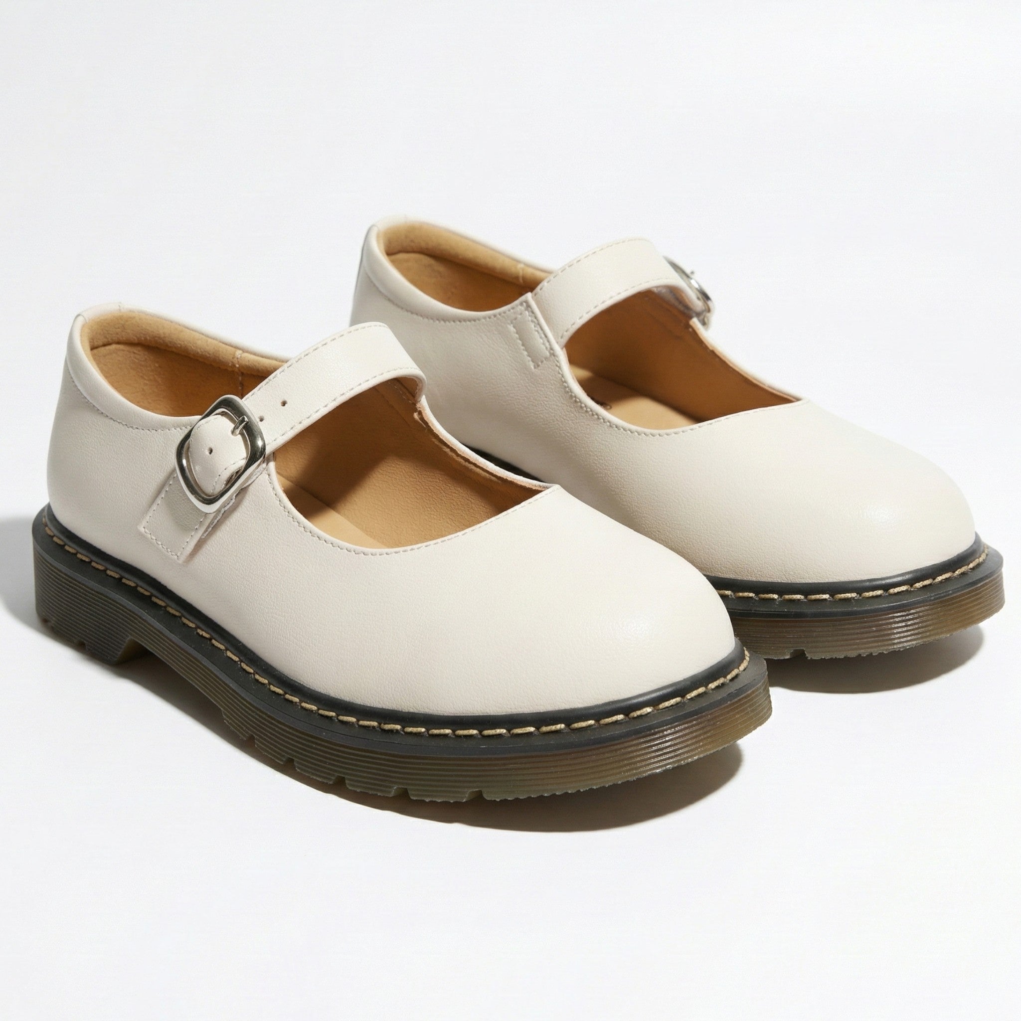 Grace - Women's Buckle Strap Mary Jane Shoes with Square Heel - Shoes - White - Jones & Smith