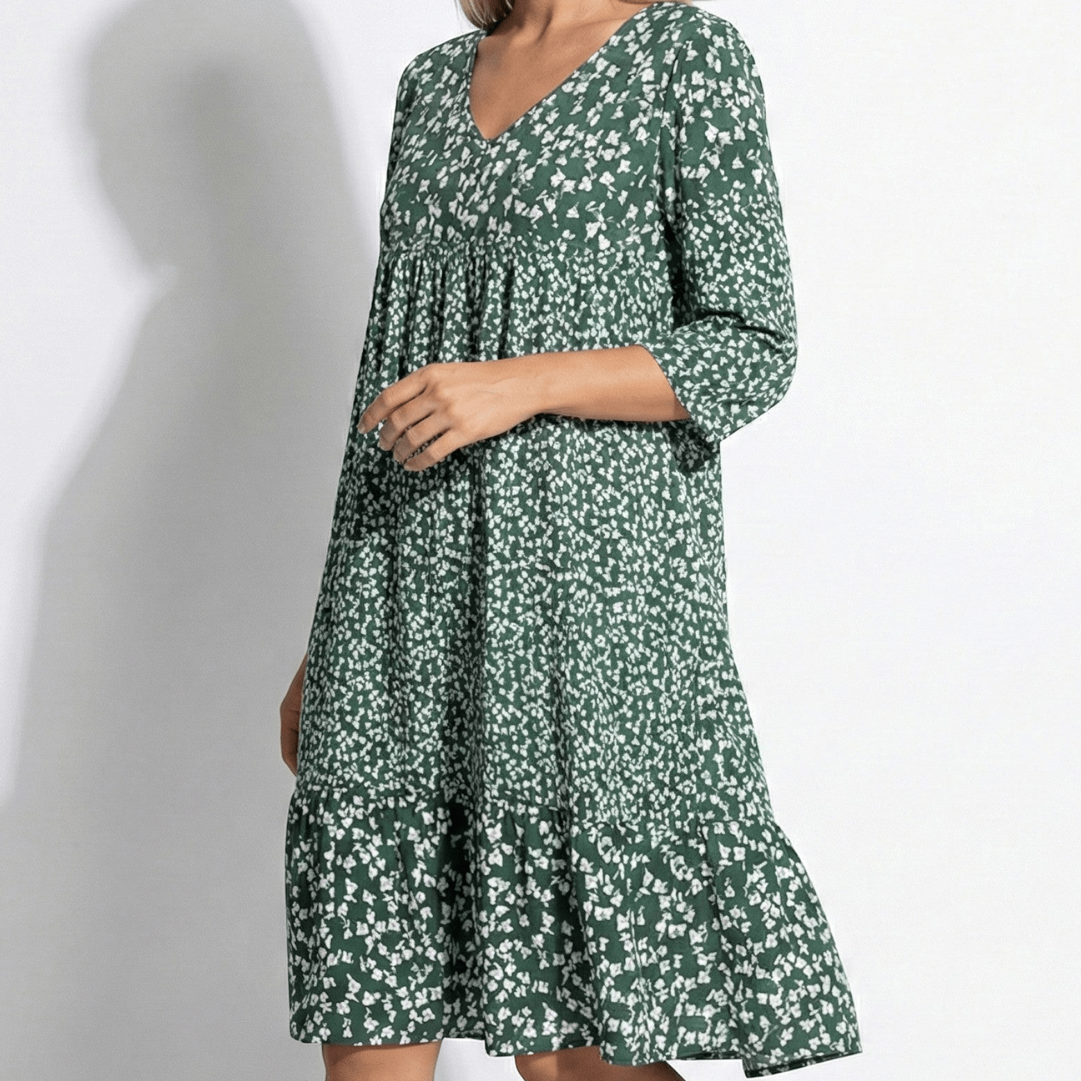 Grace - Women's Floral Print V - Neck Midi Dress - Dress - Green - Jones & Smith