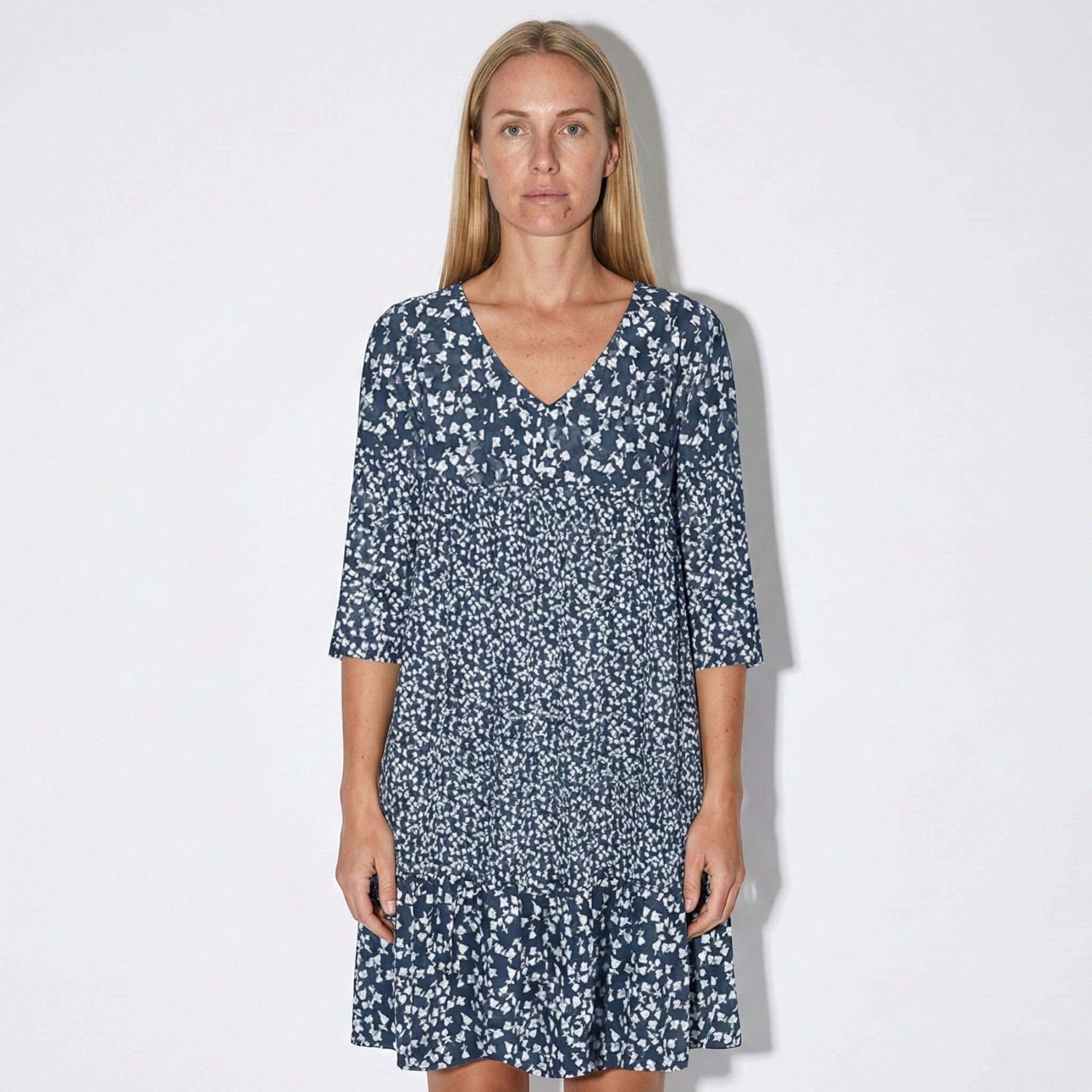 Grace - Women's Floral Print V - Neck Midi Dress - Dress - Blue - Jones & Smith