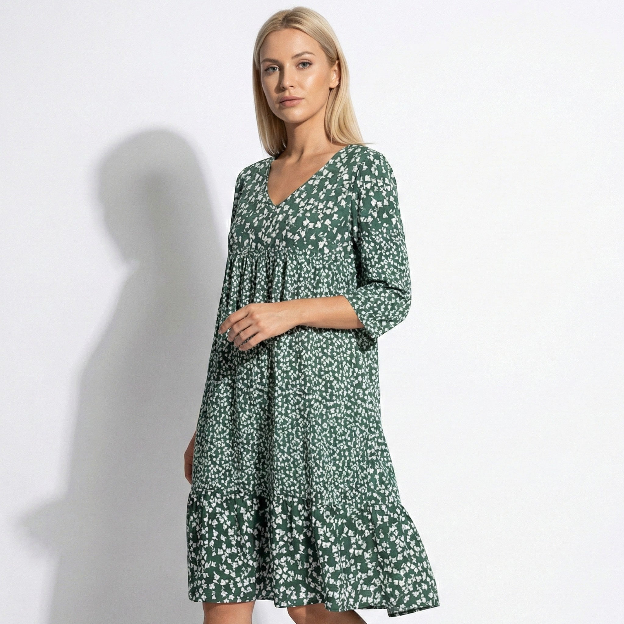 Grace - Women's Floral Print V - Neck Midi Dress - Dress - Green - Jones & Smith