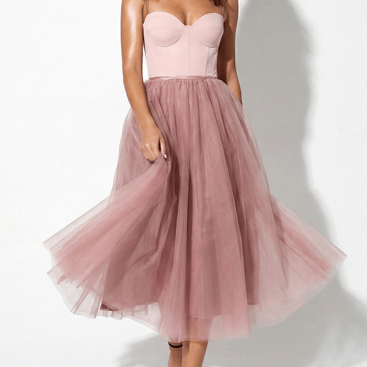 Grace - Women’s Sweetheart Neckline Tulle Dress - Maxi Dresses - Pink - Jones & Smith