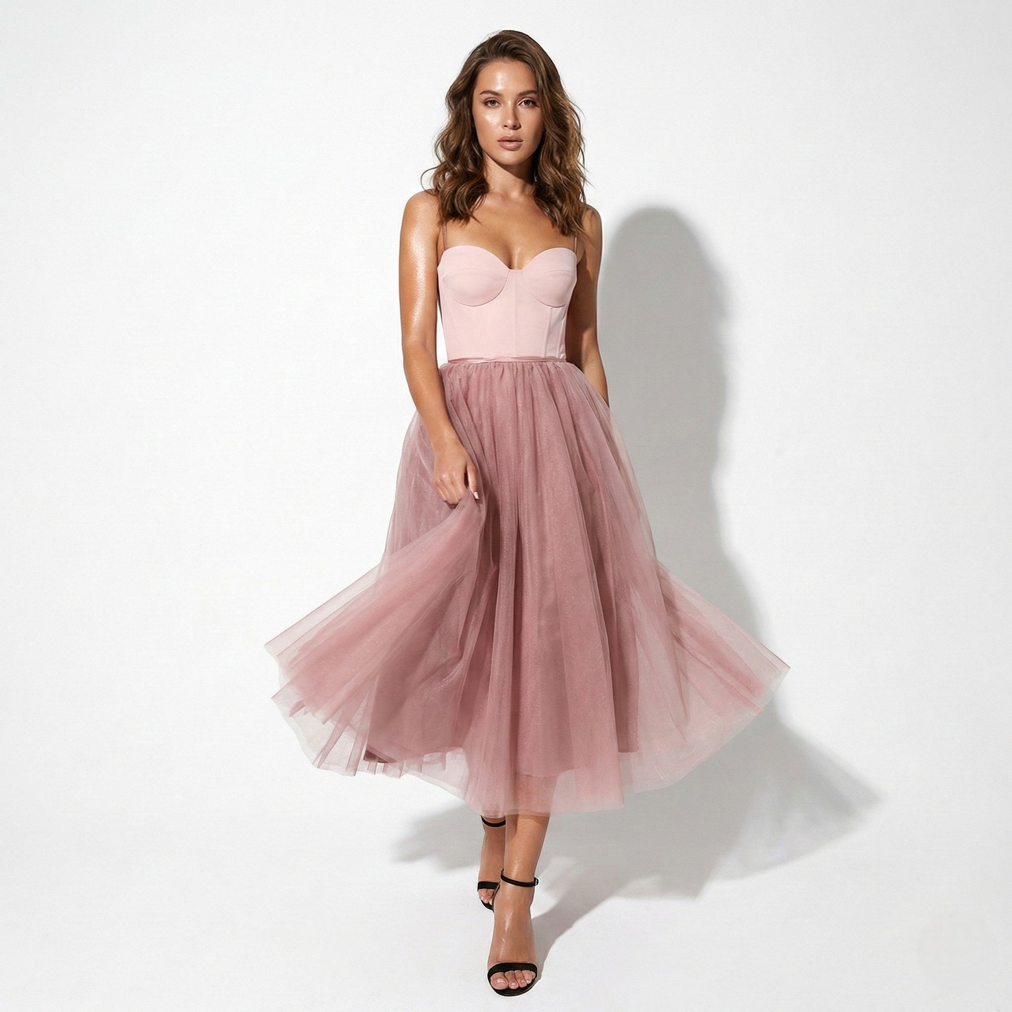 Grace - Women’s Sweetheart Neckline Tulle Dress - Maxi Dresses - Pink - Jones & Smith