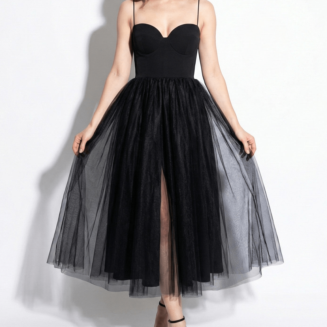 Grace - Women’s Sweetheart Neckline Tulle Dress - Maxi Dresses - Black - Jones & Smith