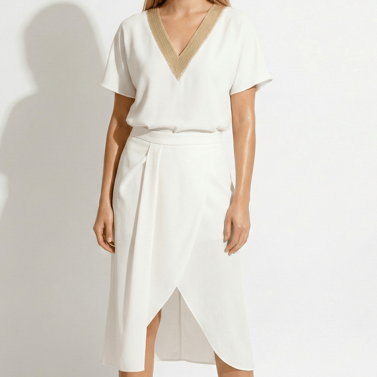 Grace - Women's V - Neck Pleated Maxi Dress - Dresses - White - Jones & Smith