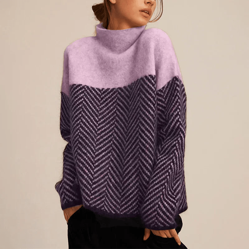 Hanna - Knitted Jumper with Pattern and High Collar - Sweaters - Jones & Smith