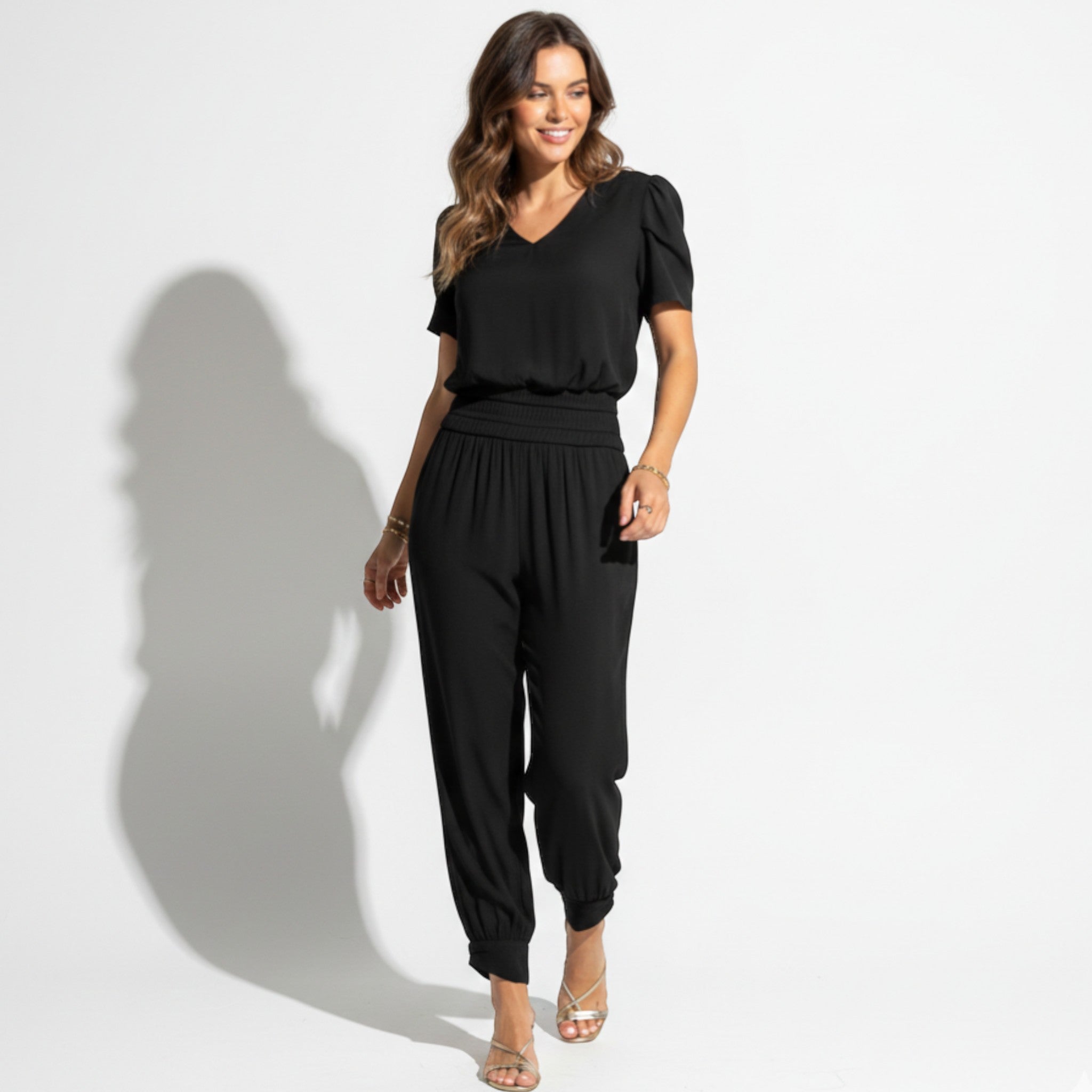 Harriet - Women's Fashionable Blouse and Trousers Set - Sets - Black - Jones & Smith