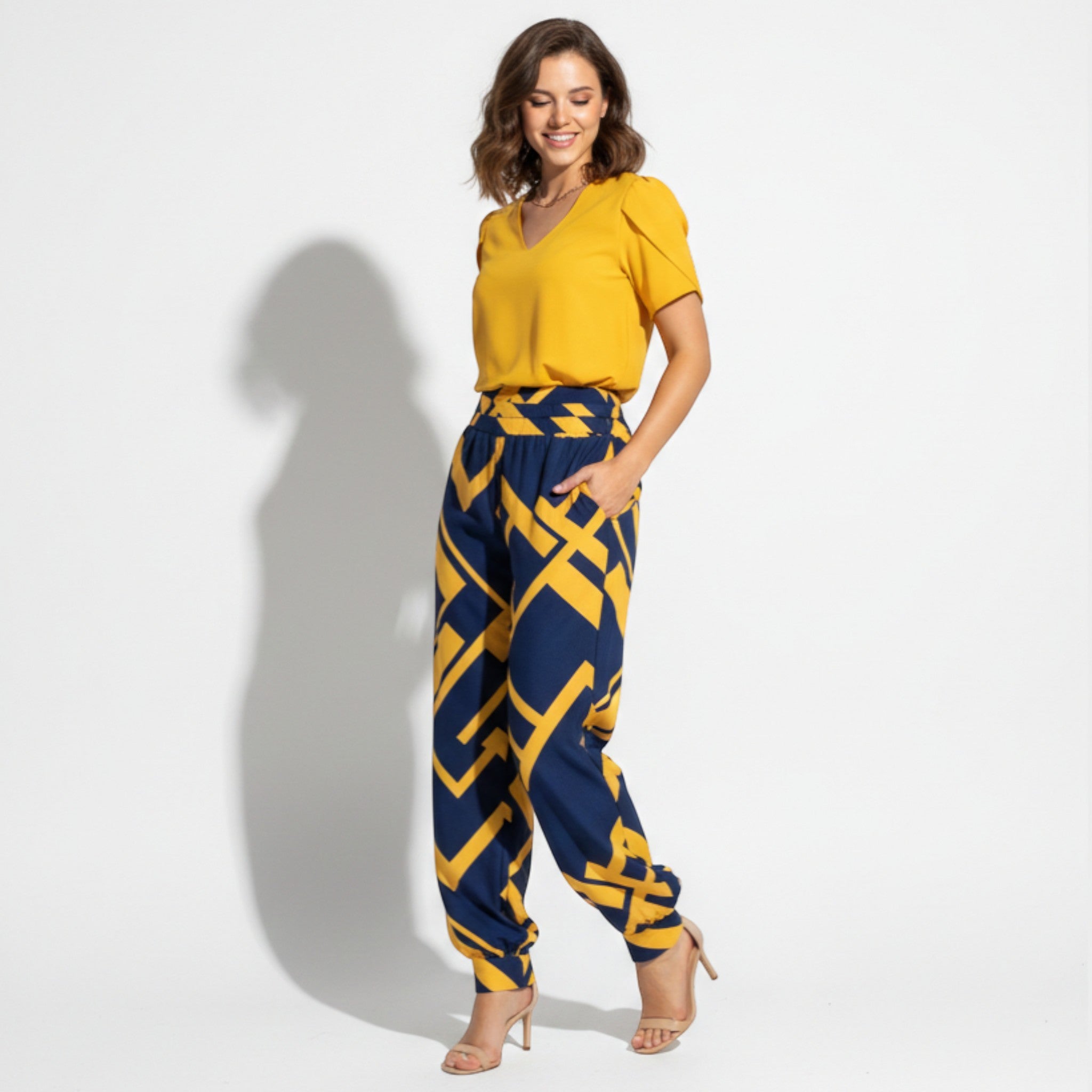 Harriet - Women's Fashionable Blouse and Trousers Set - Sets - Yellow - Jones & Smith