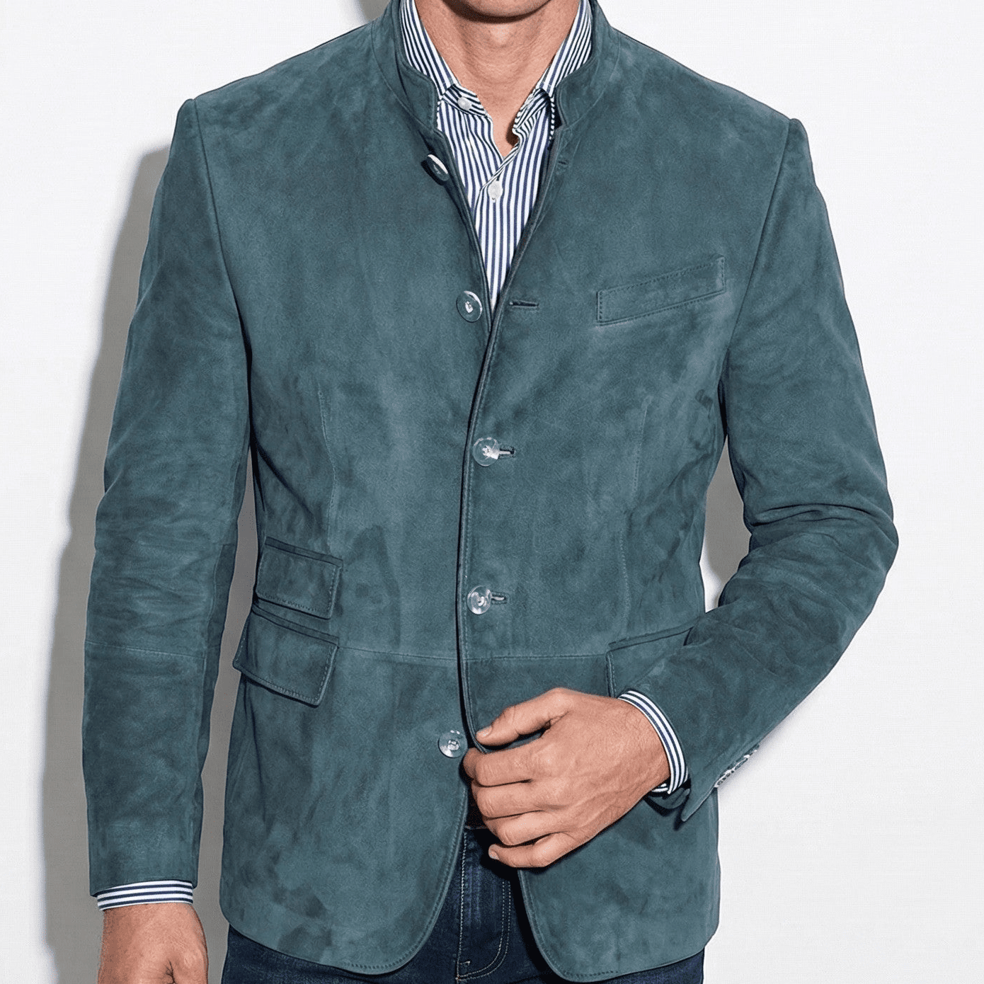 Henry - Men's Blazer with Mandarin Collar - Coats - Blue - Jones & Smith
