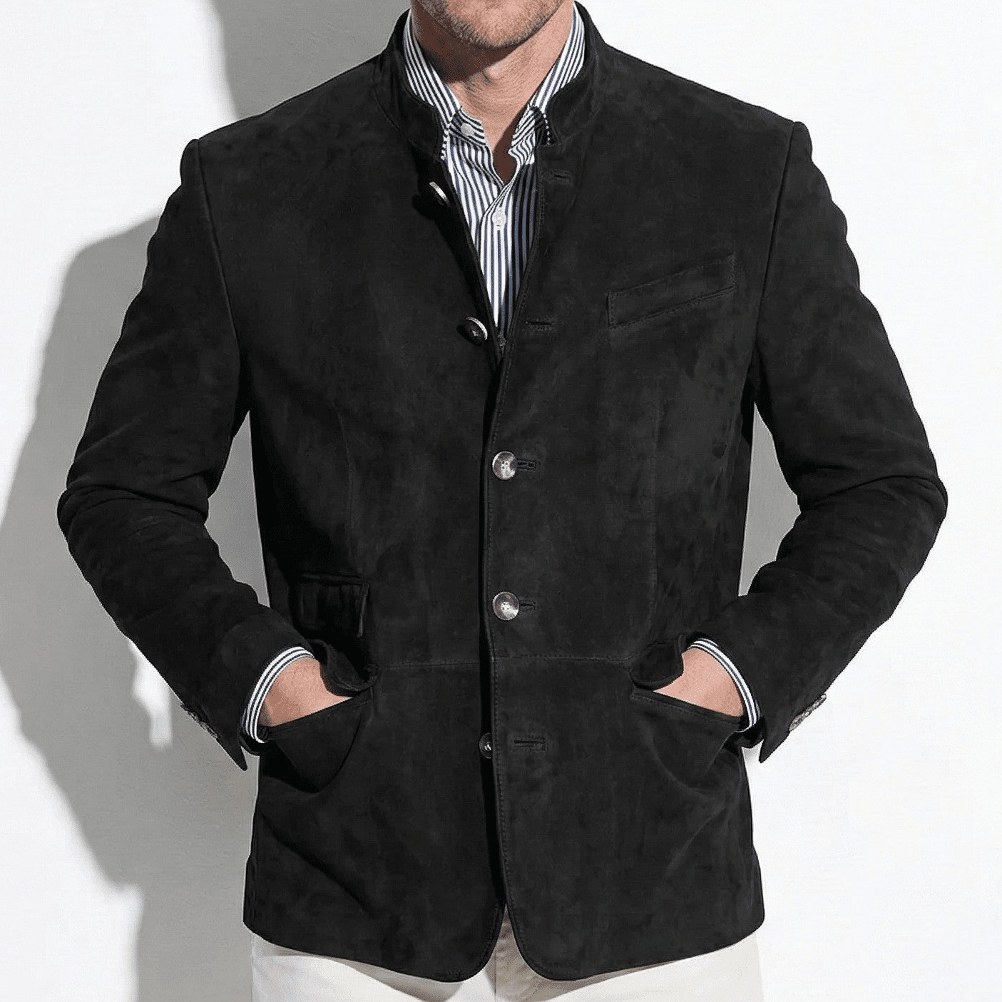 Henry - Men's Blazer with Mandarin Collar - Coats - Black - Jones & Smith