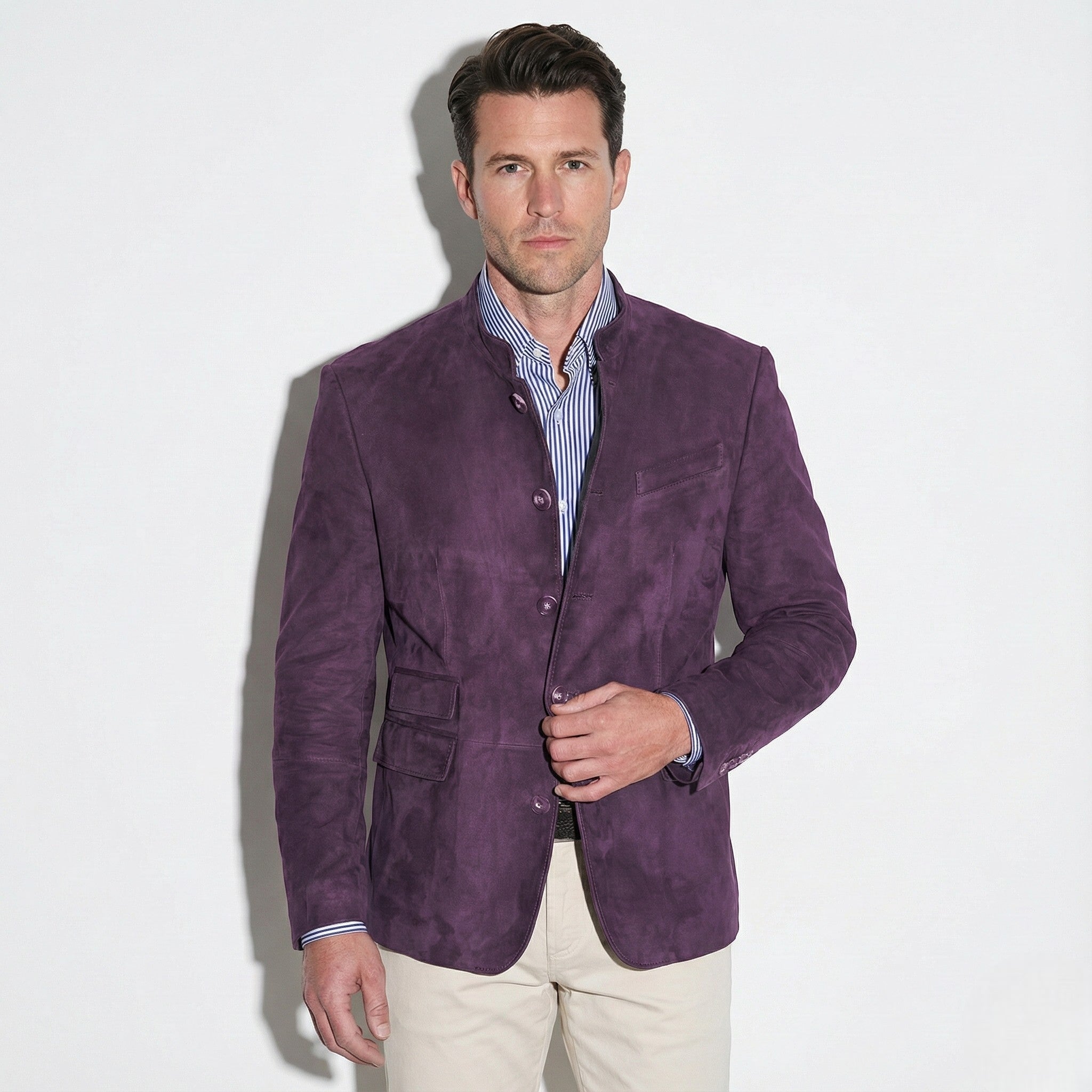 Henry - Men's Blazer with Mandarin Collar - Coats - Purple - Jones & Smith