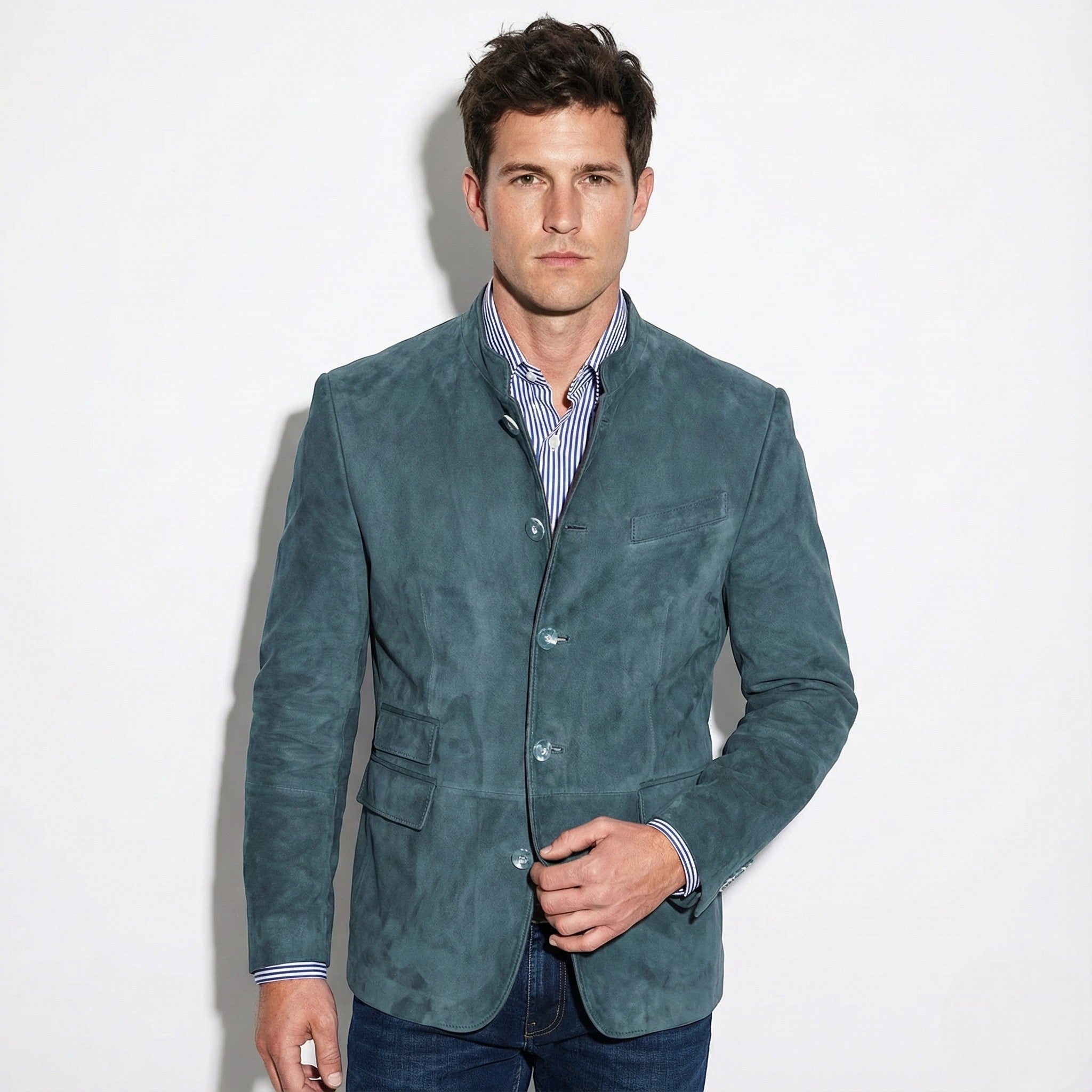 Henry - Men's Blazer with Mandarin Collar - Coats - Blue - Jones & Smith