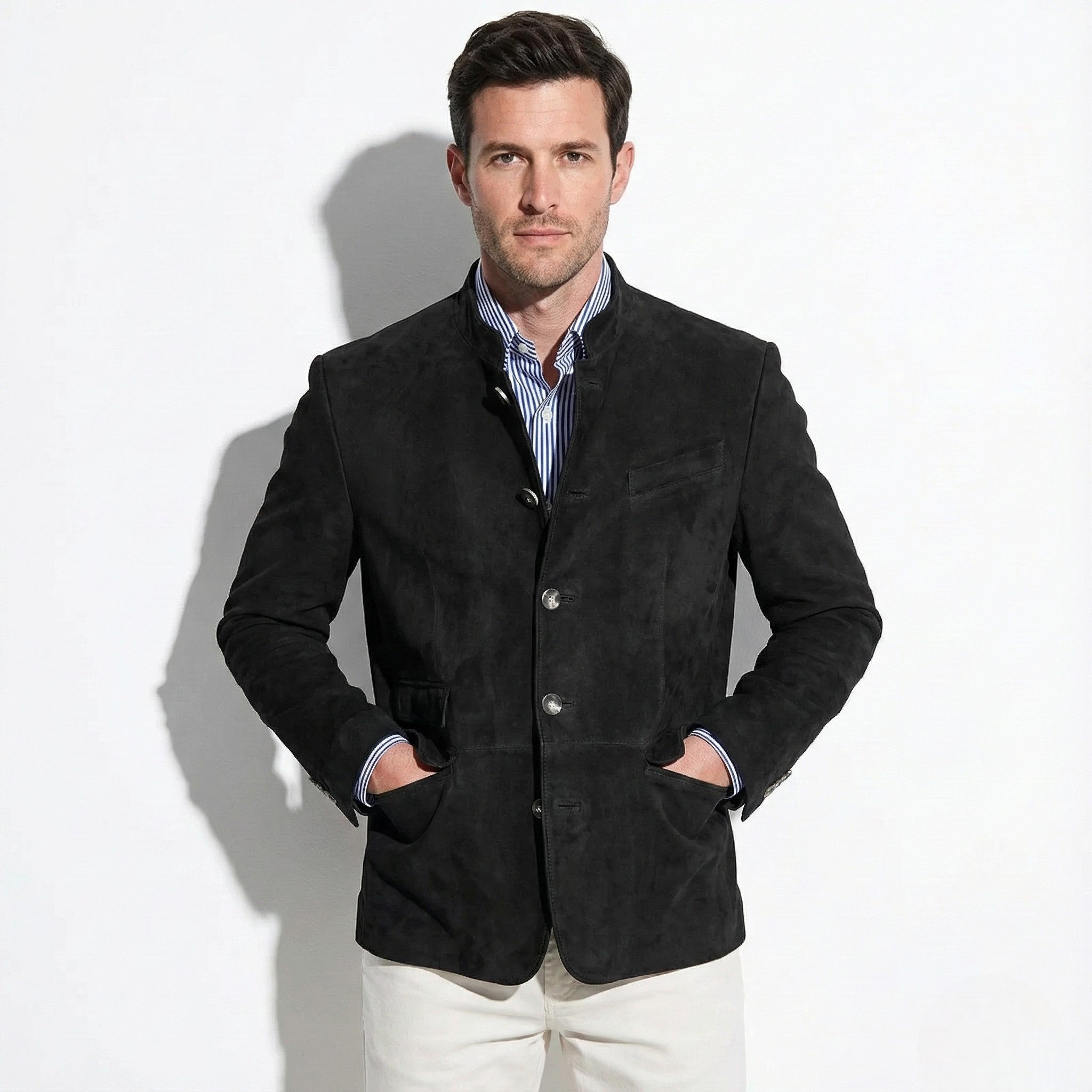 Henry - Men's Blazer with Mandarin Collar - Coats - Black - Jones & Smith