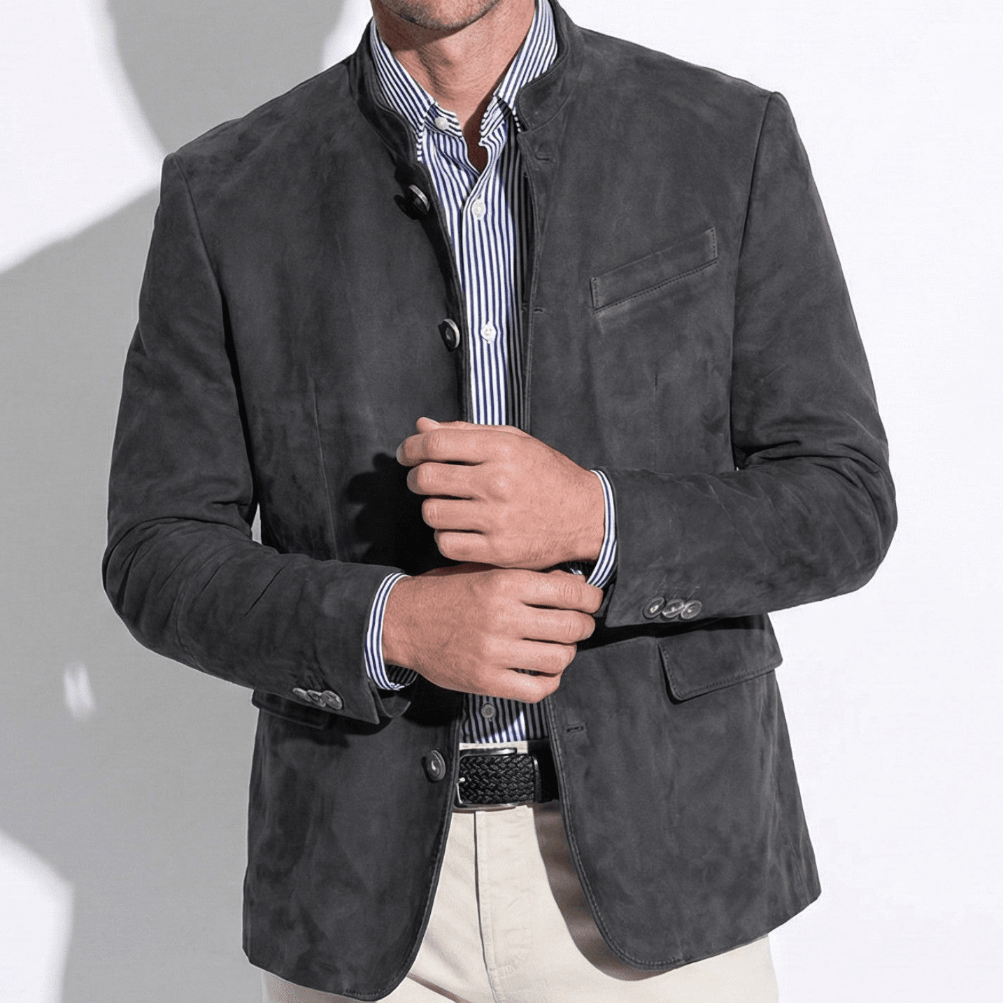 Henry - Men's Blazer with Mandarin Collar - Coats - Grey - Jones & Smith