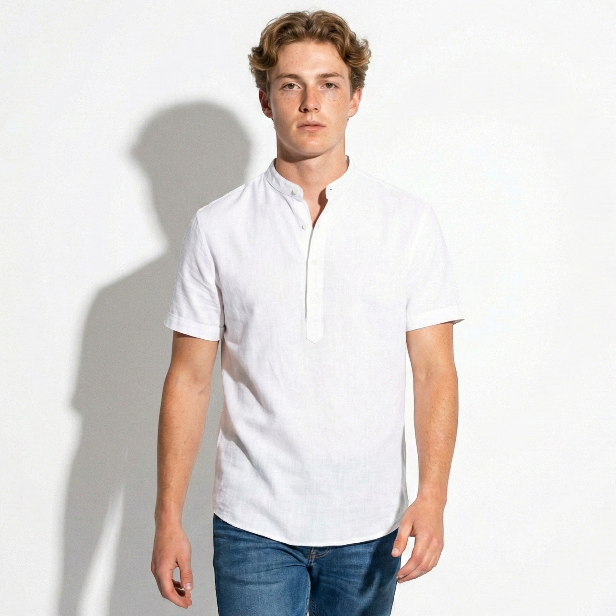 Henry - Men's Short Sleeve Henley Shirt with Relaxed Fit - Shirts - White - Jones & Smith