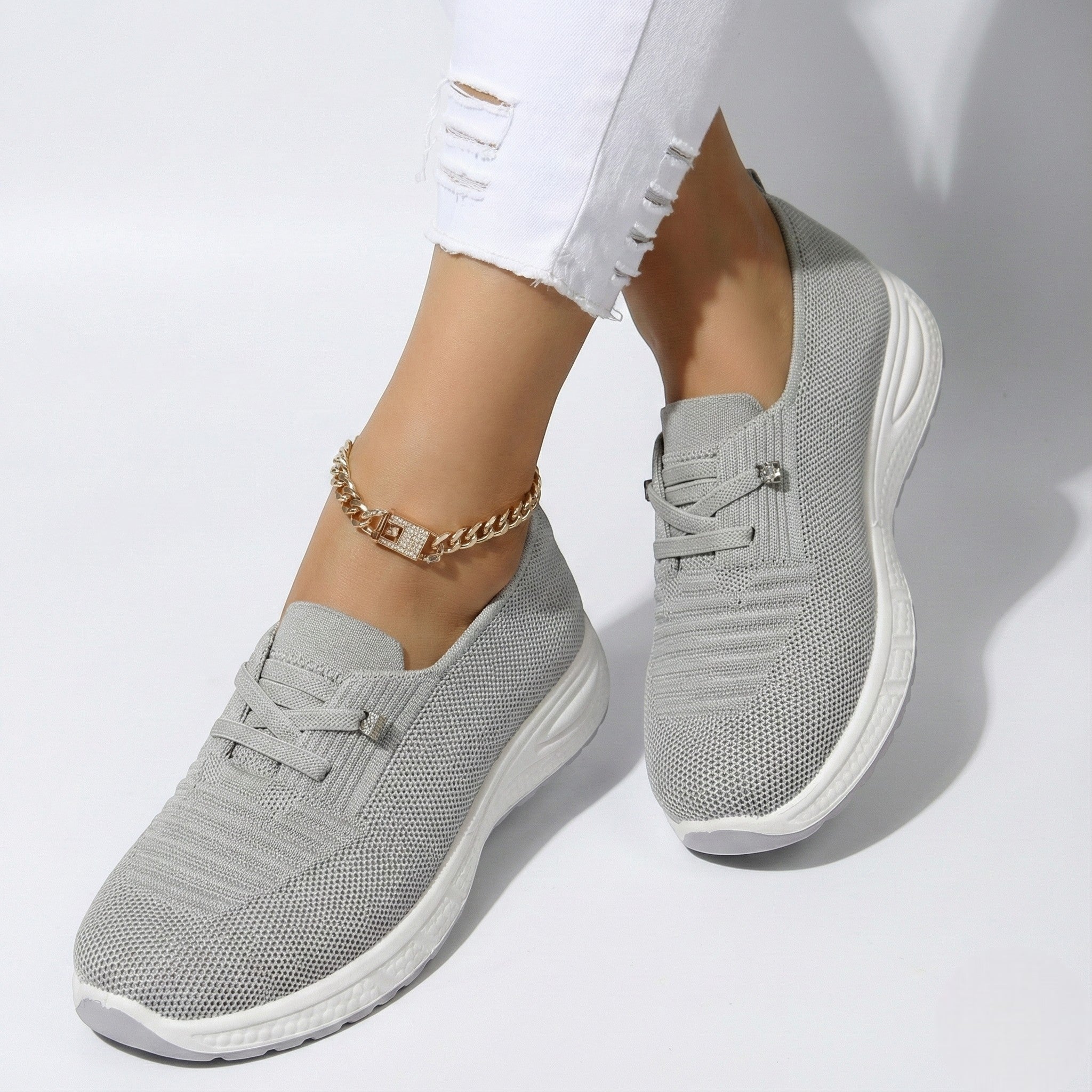 Holly - Women’s Lightweight Orthopaedic Sneakers with Cushioned Sole - Shoes - Grey - Jones & Smith