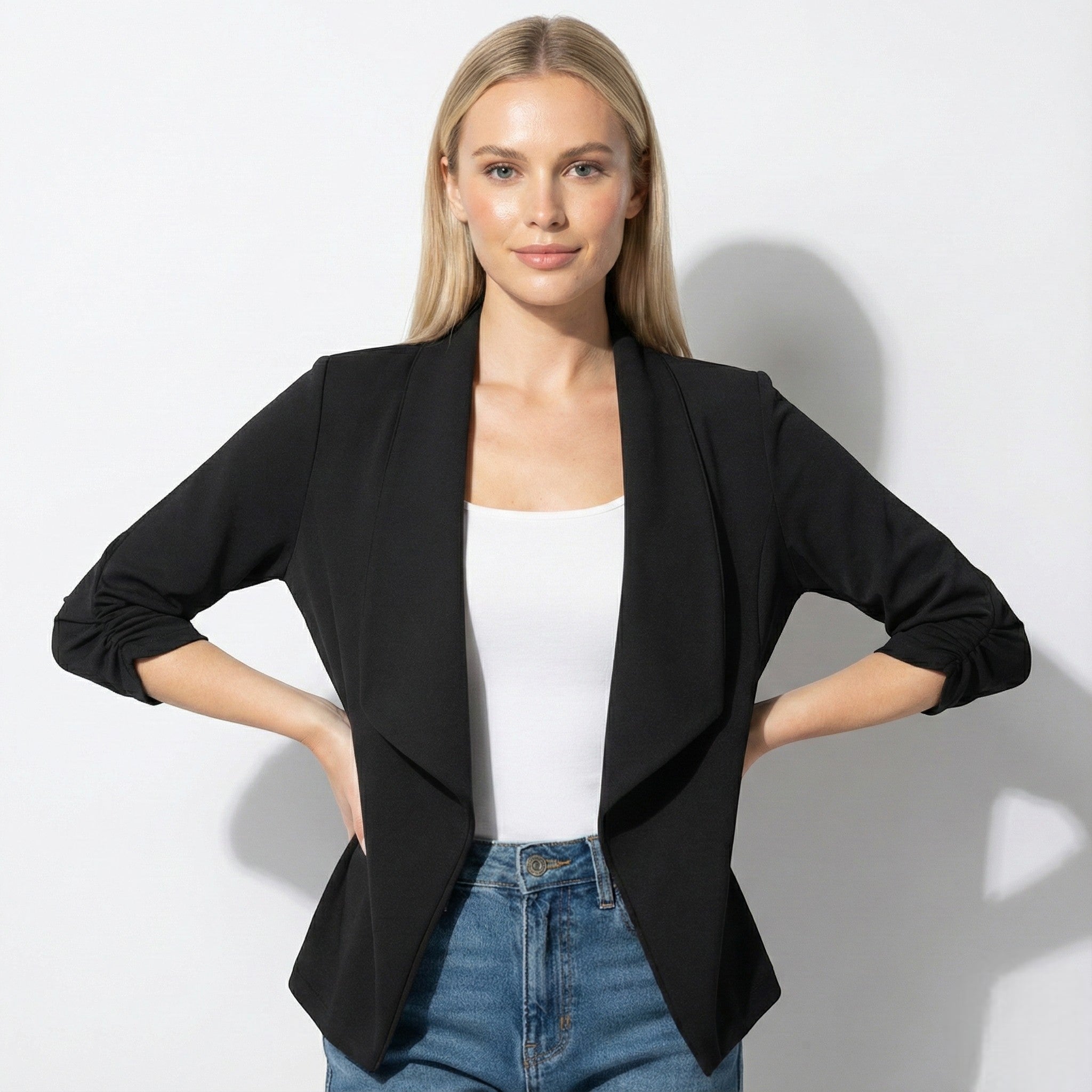 Holly - Women's Modern Structured Long - Sleeve Blazer - Jackets & Blazers - Black - Jones & Smith