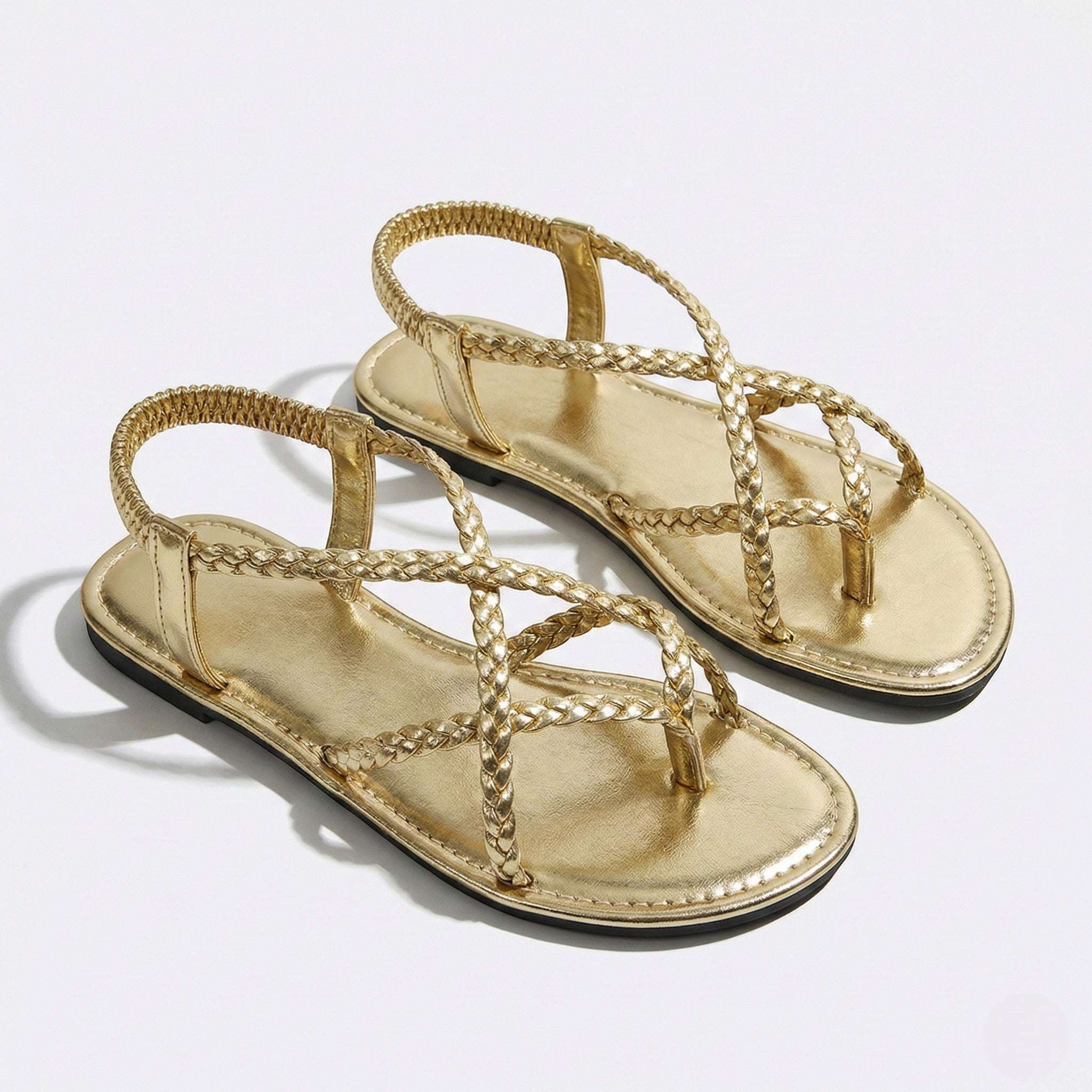 Imogen - Women's Flat Braided Strappy Sandals - Sandals - Gold - Jones & Smith