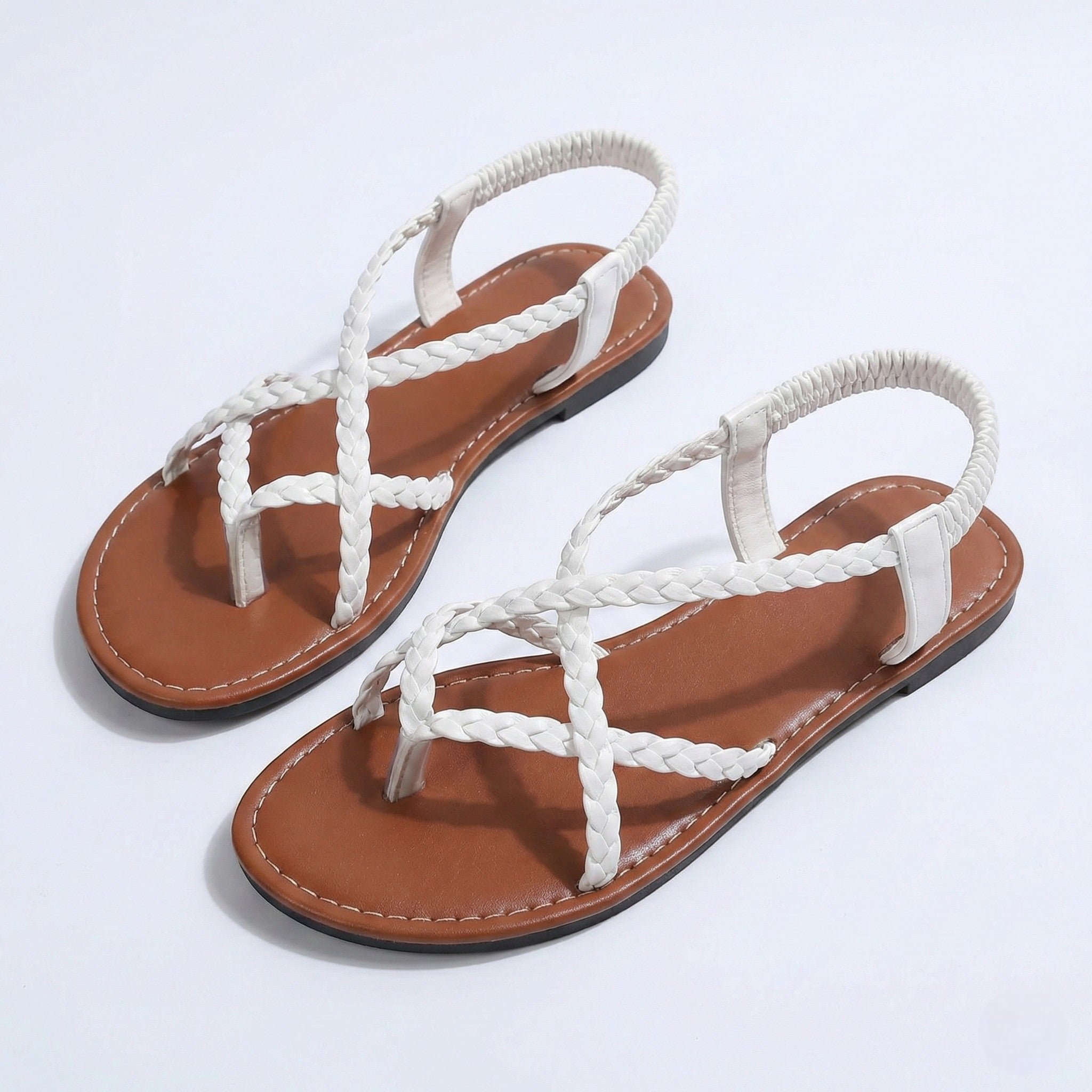 Imogen - Women's Flat Braided Strappy Sandals - Sandals - White - Jones & Smith