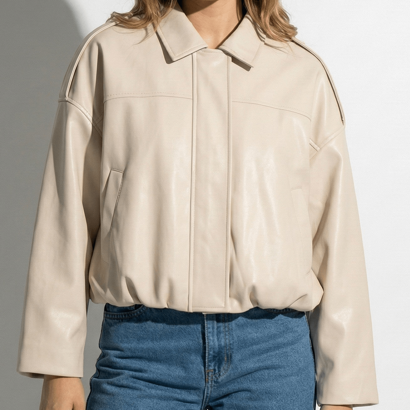 Isabelle - Women's Loose Fit Suede Jacket - Jackets, Coats, & Blazer - Beige - Jones & Smith