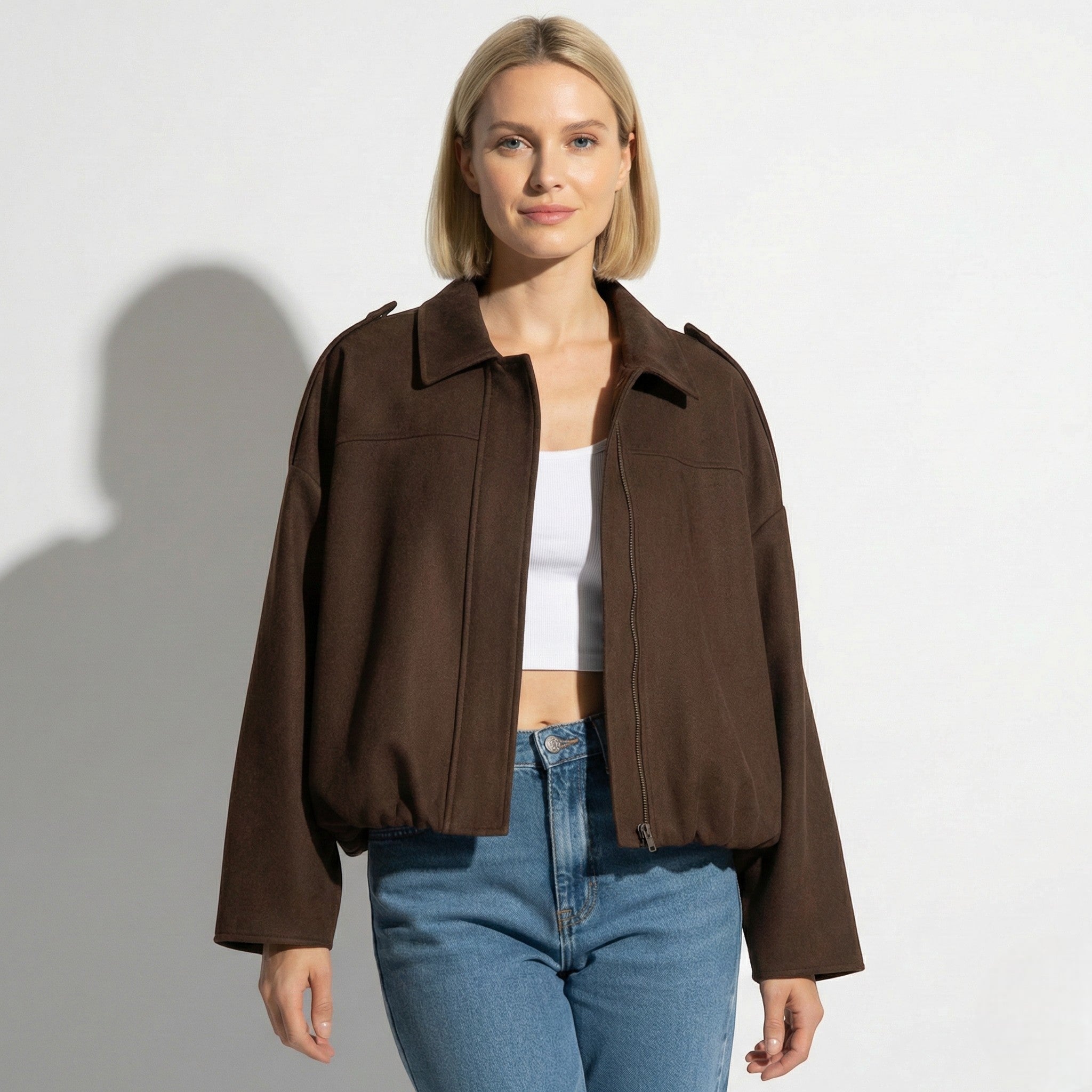 Isabelle - Women's Loose Fit Suede Jacket - Jackets, Coats, & Blazer - Coffee - Jones & Smith