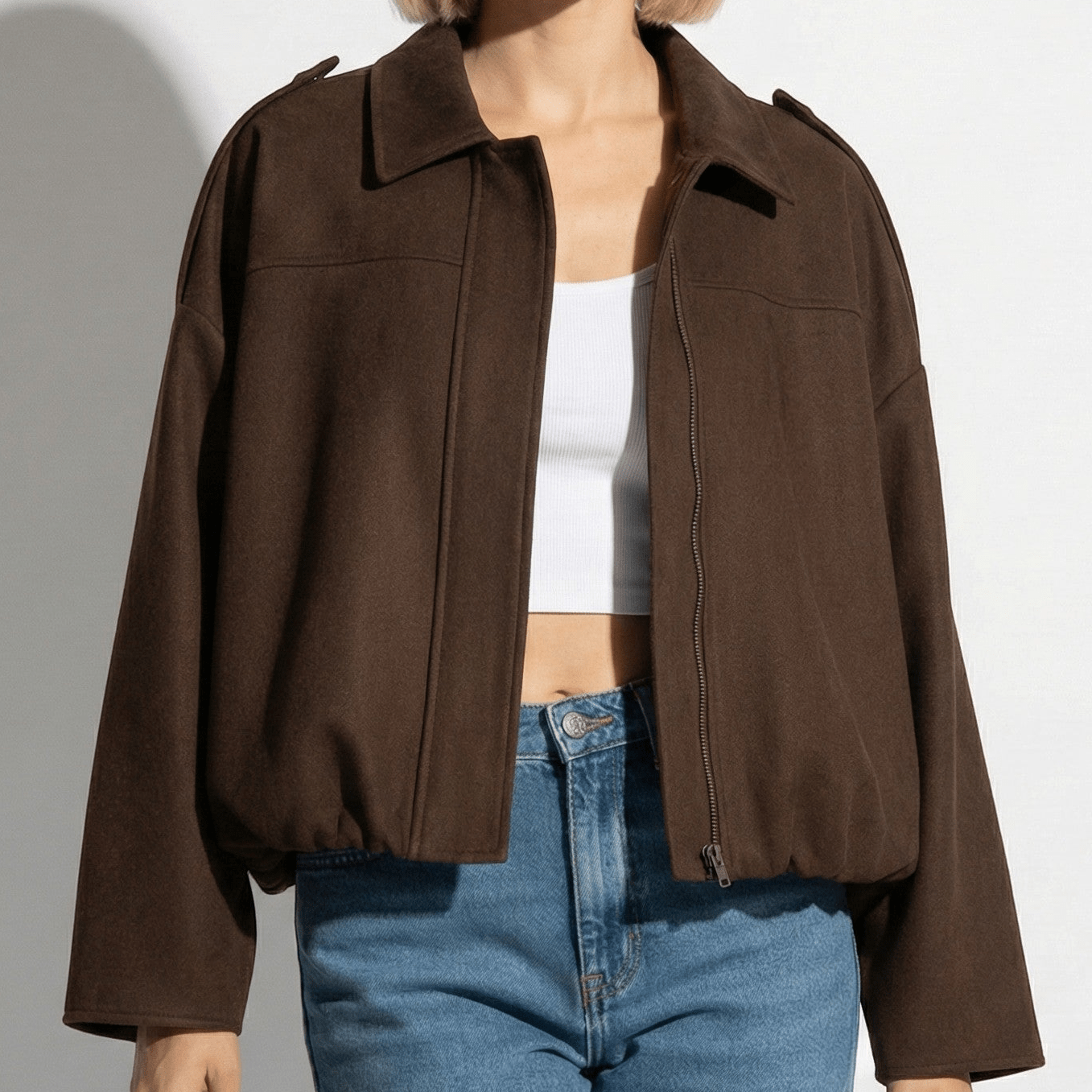 Isabelle - Women's Loose Fit Suede Jacket - Jackets, Coats, & Blazer - Coffee - Jones & Smith