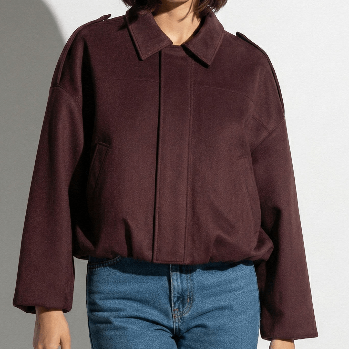 Isabelle - Women's Loose Fit Suede Jacket - Jackets, Coats, & Blazer - Red - Jones & Smith