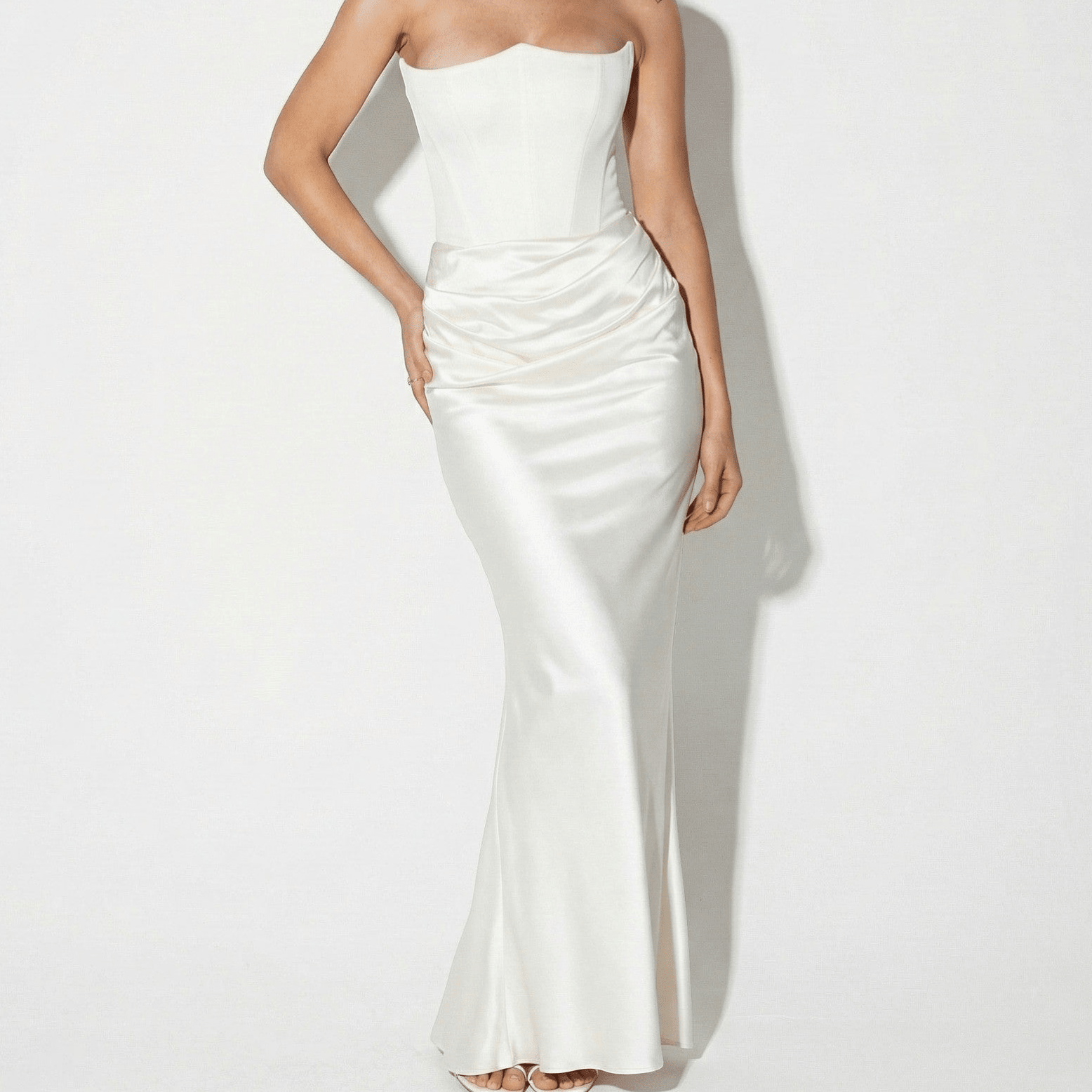 Isla - Women's Strapless Ruched Maxi Dress - Maxi - Kleid - White - Jones & Smith