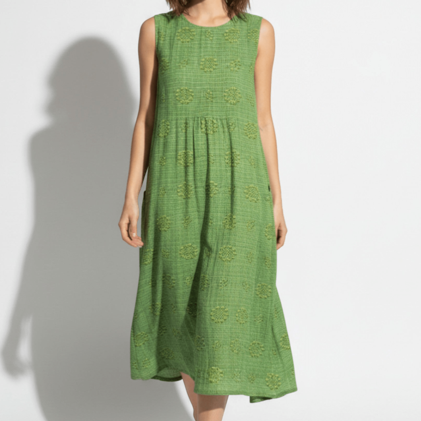 Ivy - Women's Sleeveless Midi Dress with Floral Embroidery - Dress - Green - Jones & Smith