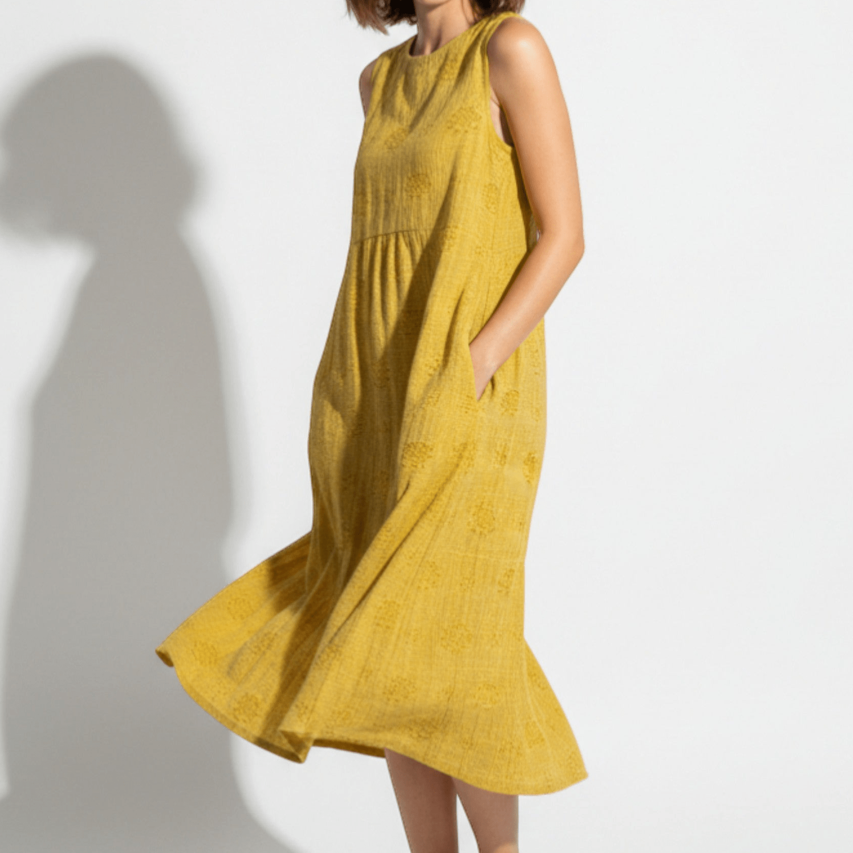 Ivy - Women's Sleeveless Midi Dress with Floral Embroidery - Dress - Yellow - Jones & Smith